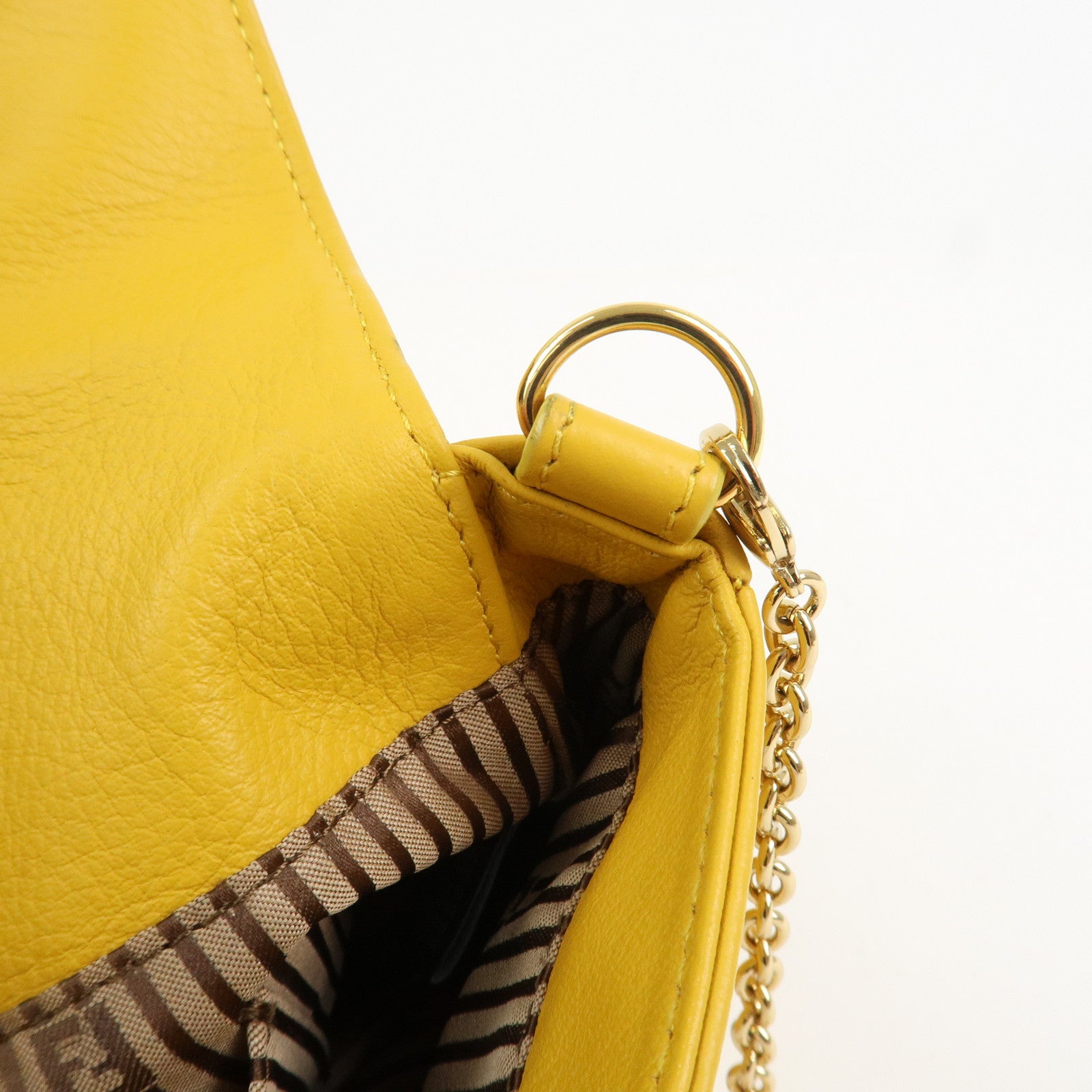 FENDI Leather Chain Shoulder Bag Purse Crossbody Bag Yellow 8M0276