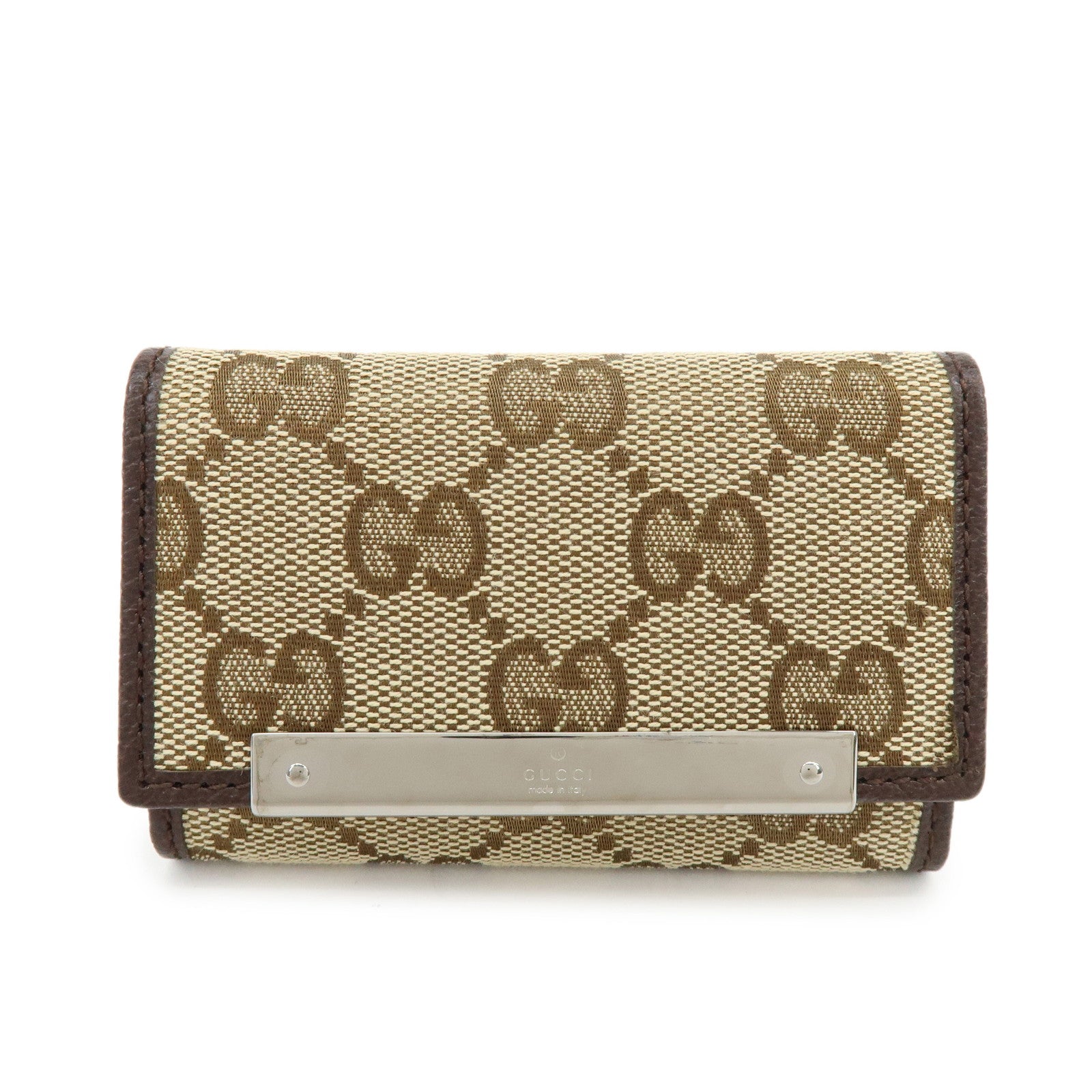 GUCCI GG Canvas Leather 6 Ring Key Case Beige Brown 127048
