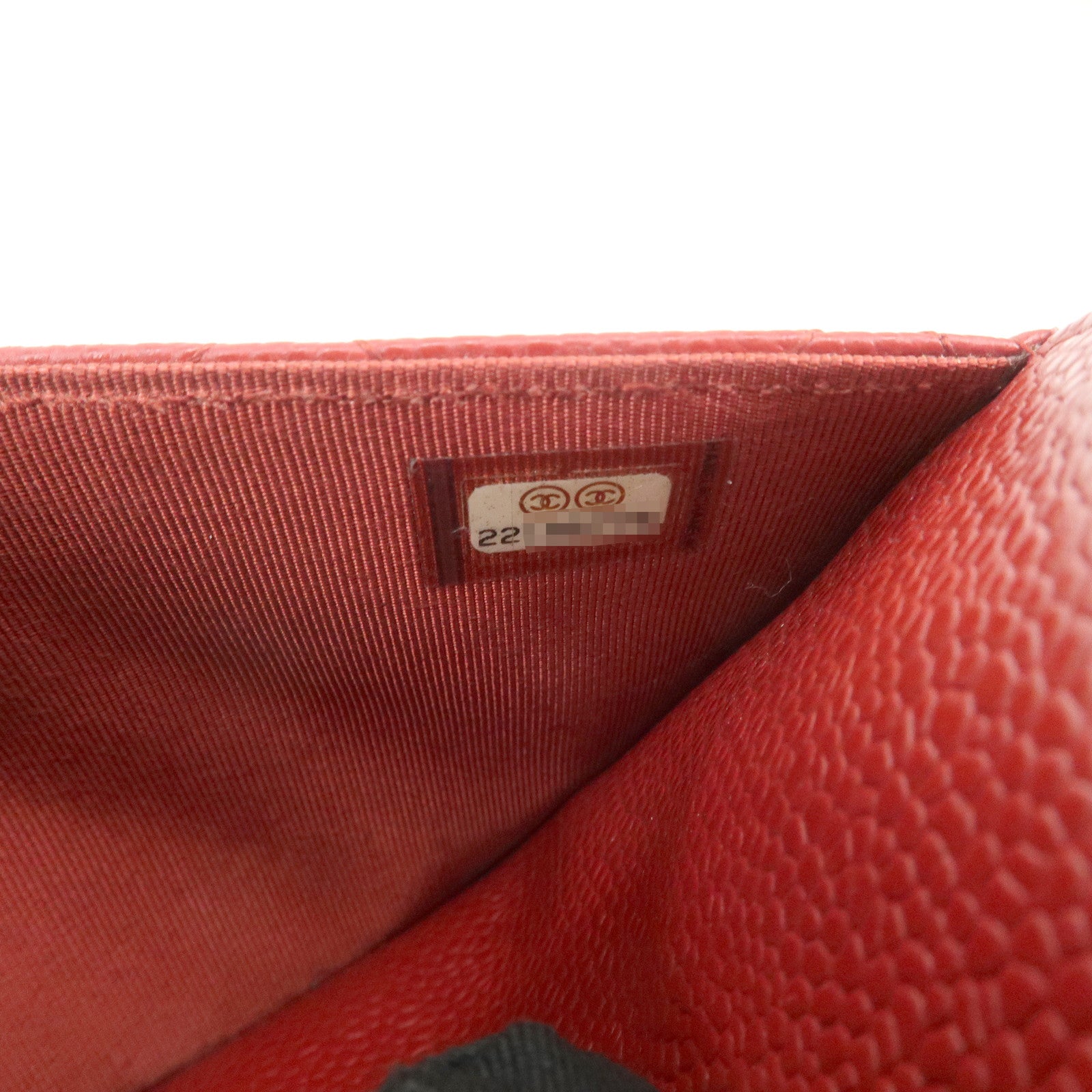 CHANEL Matelasse COCO Mark Caviarskin Chain Wallet Red A33814