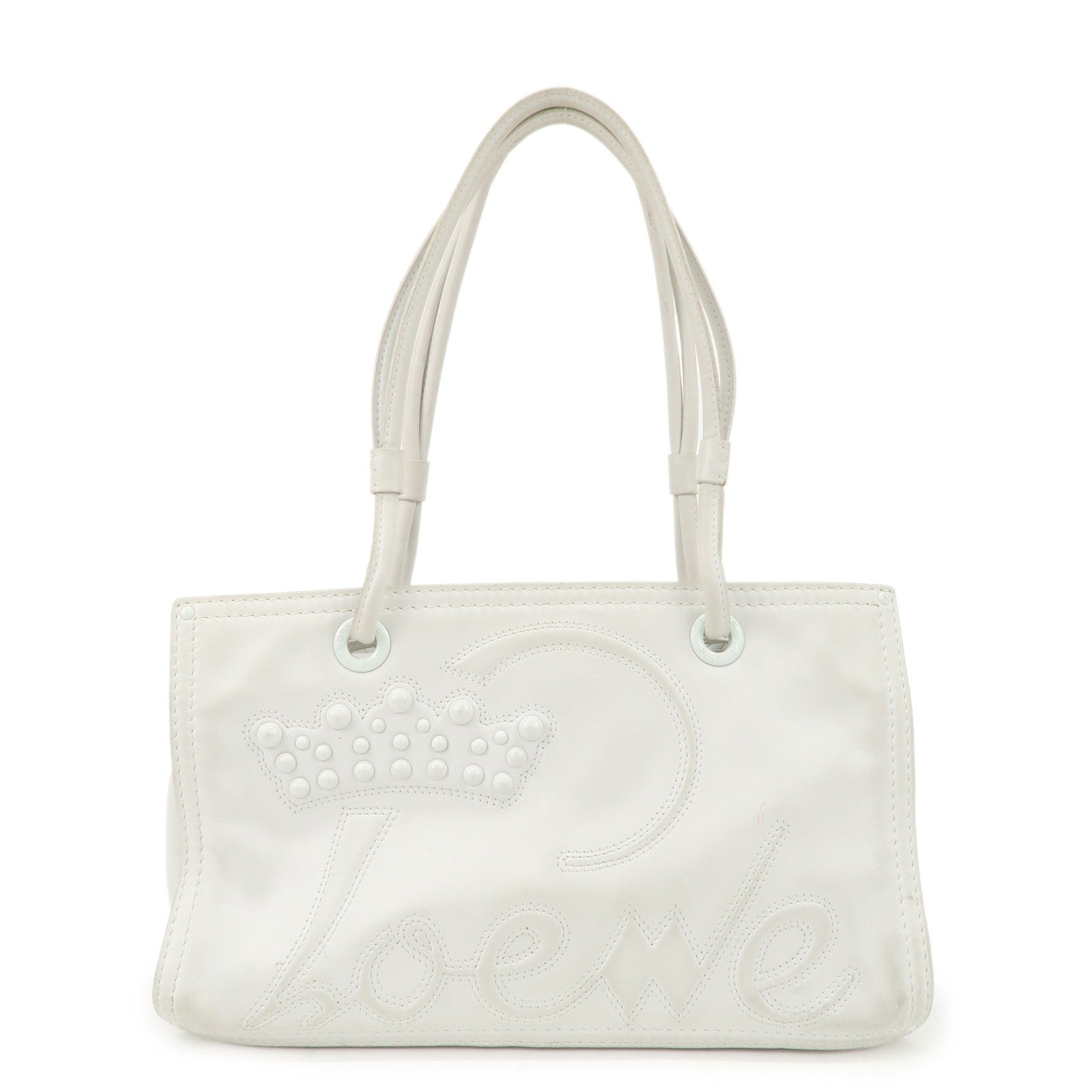 LOEWE Anagram Logo Leather Shopper Tote Bag Shoulder Bag White