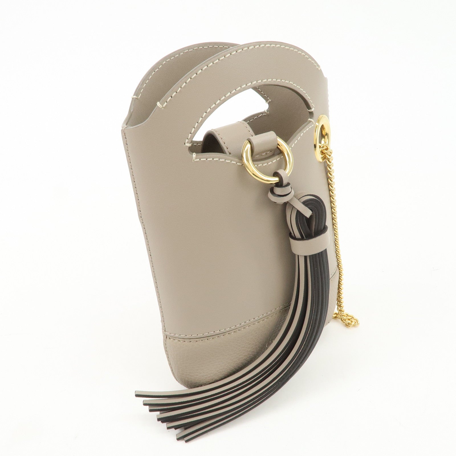 Chloe Leather Small Phone Pouch Hand Bag Shoulder Bag Greige