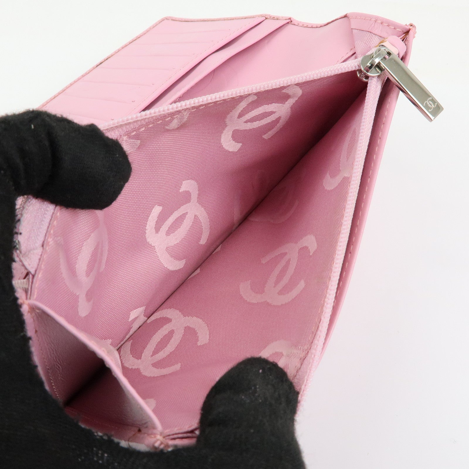 CHANEL Cambon Line COCO Mark Lambskin Long Wallet Pink A26717