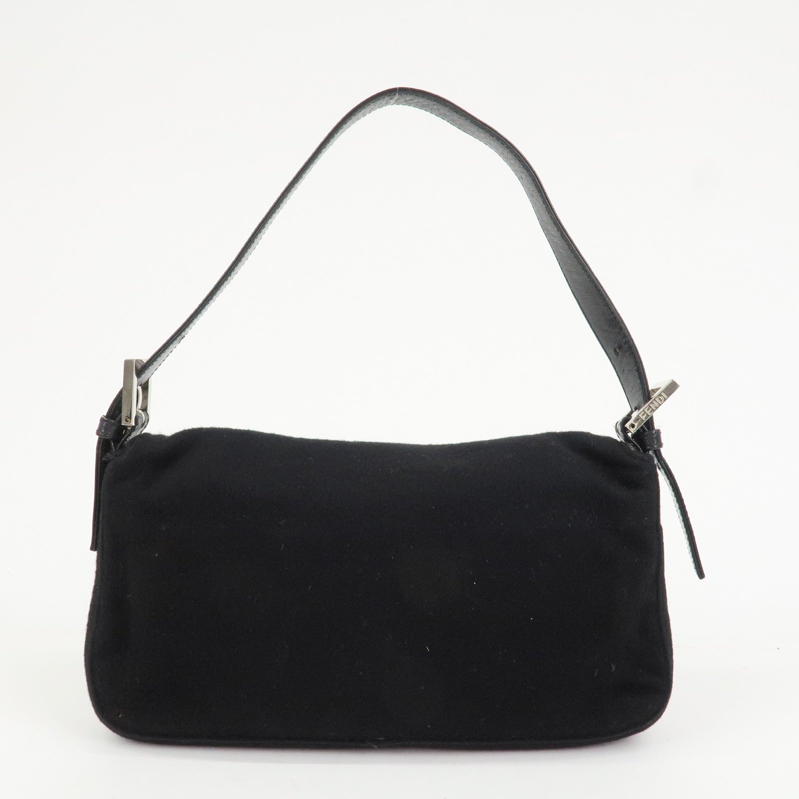 FENDI Mamma Baguette Wool Leather Shoulder Bag Hand Bag Black 26424