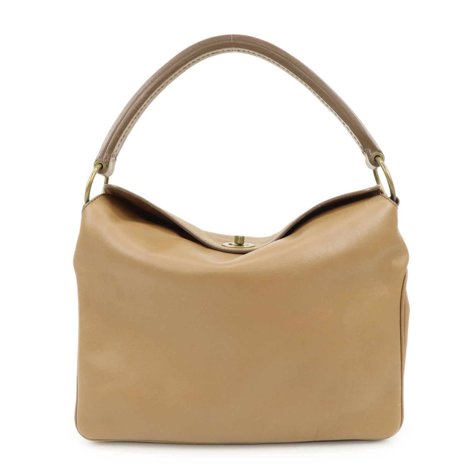 MIU MIU Logo Leather Shoulder Bag Hand Bag Brown