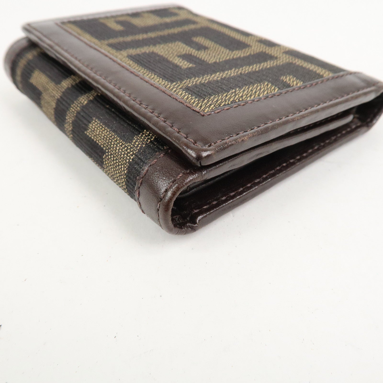 FENDI Zucca Canvas Leather Tri-fold Compact Wallet Brown 30959