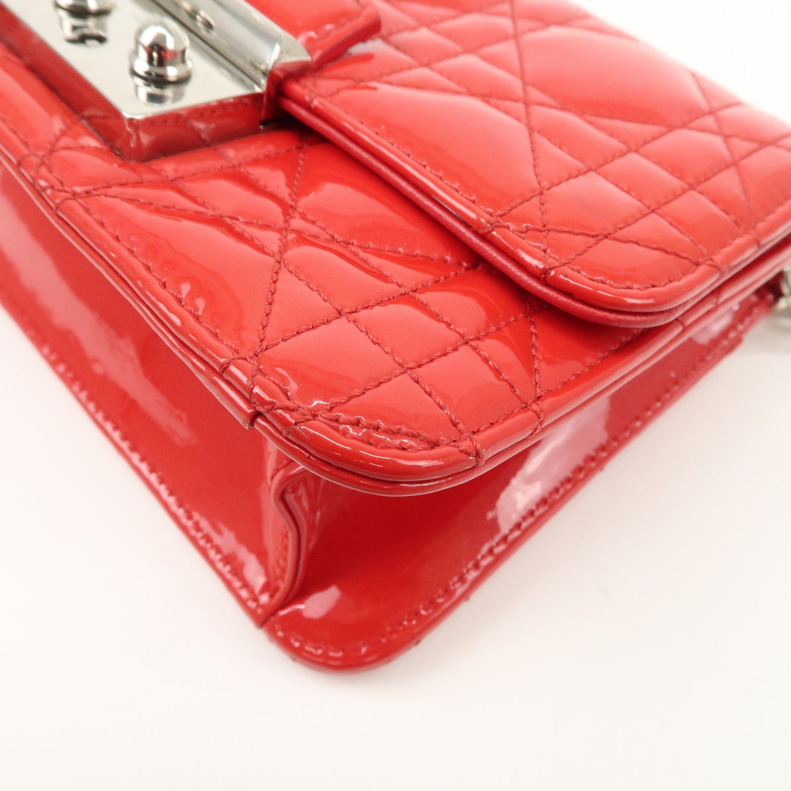 Christian Dior Cannage Patent Leather Chain Shoulder Bag COW Red Used