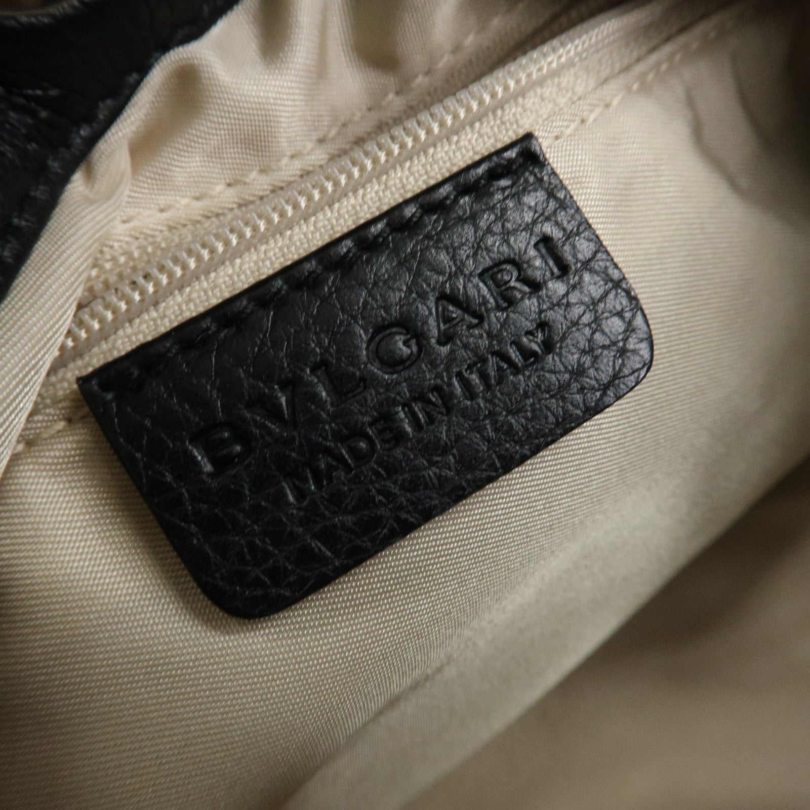 BVLGARI Logo Mania Leather Canvas Tote bag Hand Bag Black Used