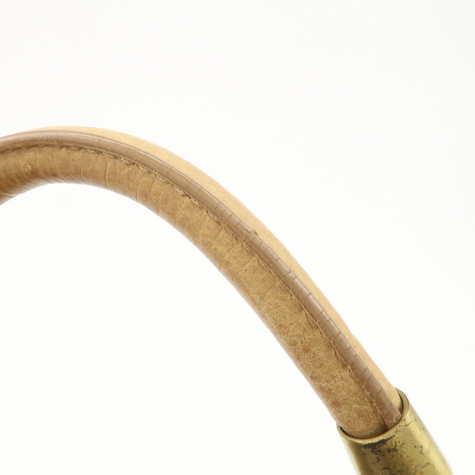 JIMMY CHOO Leather Shoulder Bag Hand Bag Beige Gold Hardware