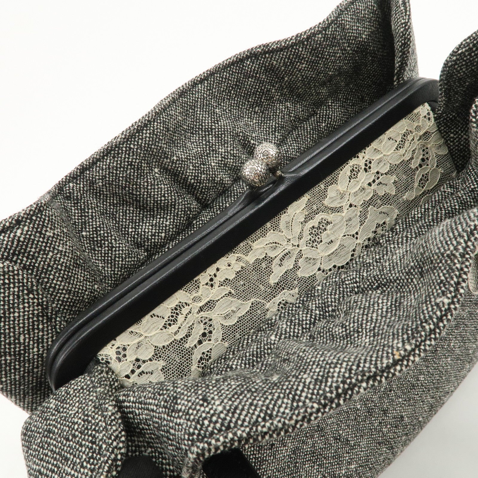 Christian Dior Logo Tweed Leather Shoulder Bag Hand Bag Black