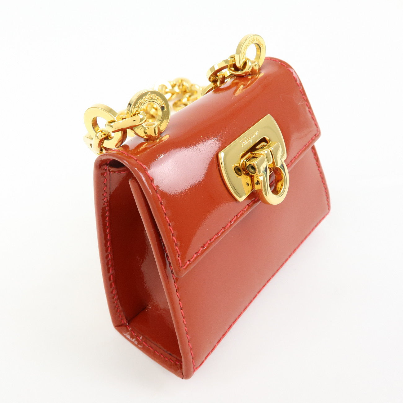 Ferragamo Gancini Patent Leather Chain Shoulder Crossbody Bag Red