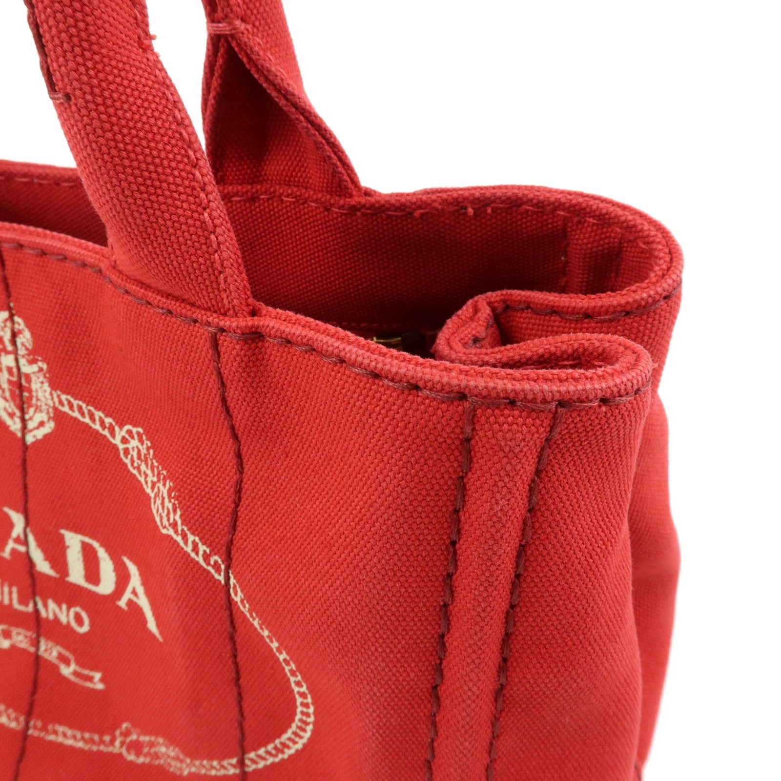 PRADA Canapa Mini Triangle Logo Canvas 2Way Bag Hand Bag Red 1BG439