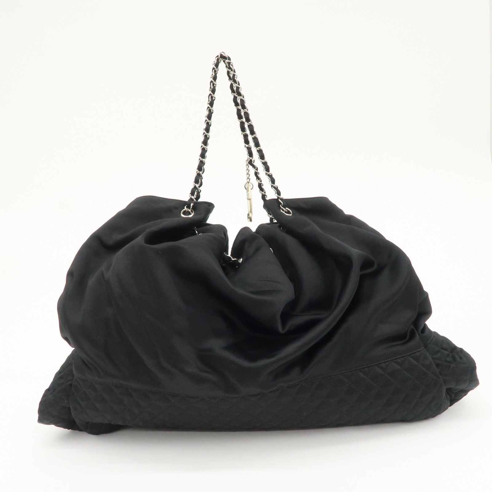 CHANEL Melrose Cabas Cotton Jersey Shoulder Bag Black Used