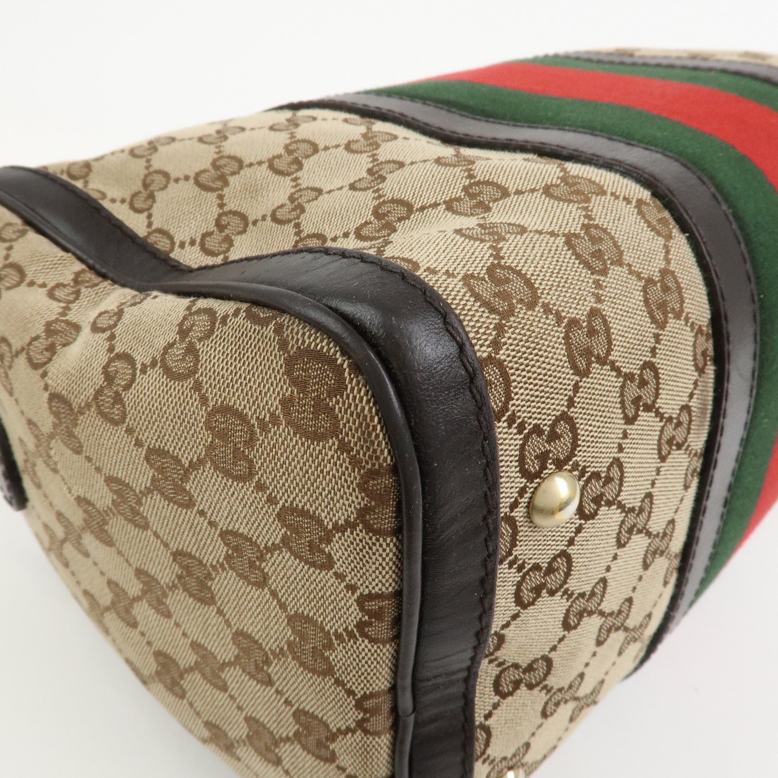 GUCCI Sherry GG Canvas Leather 2Way Bag Boston Bag Brown 247205