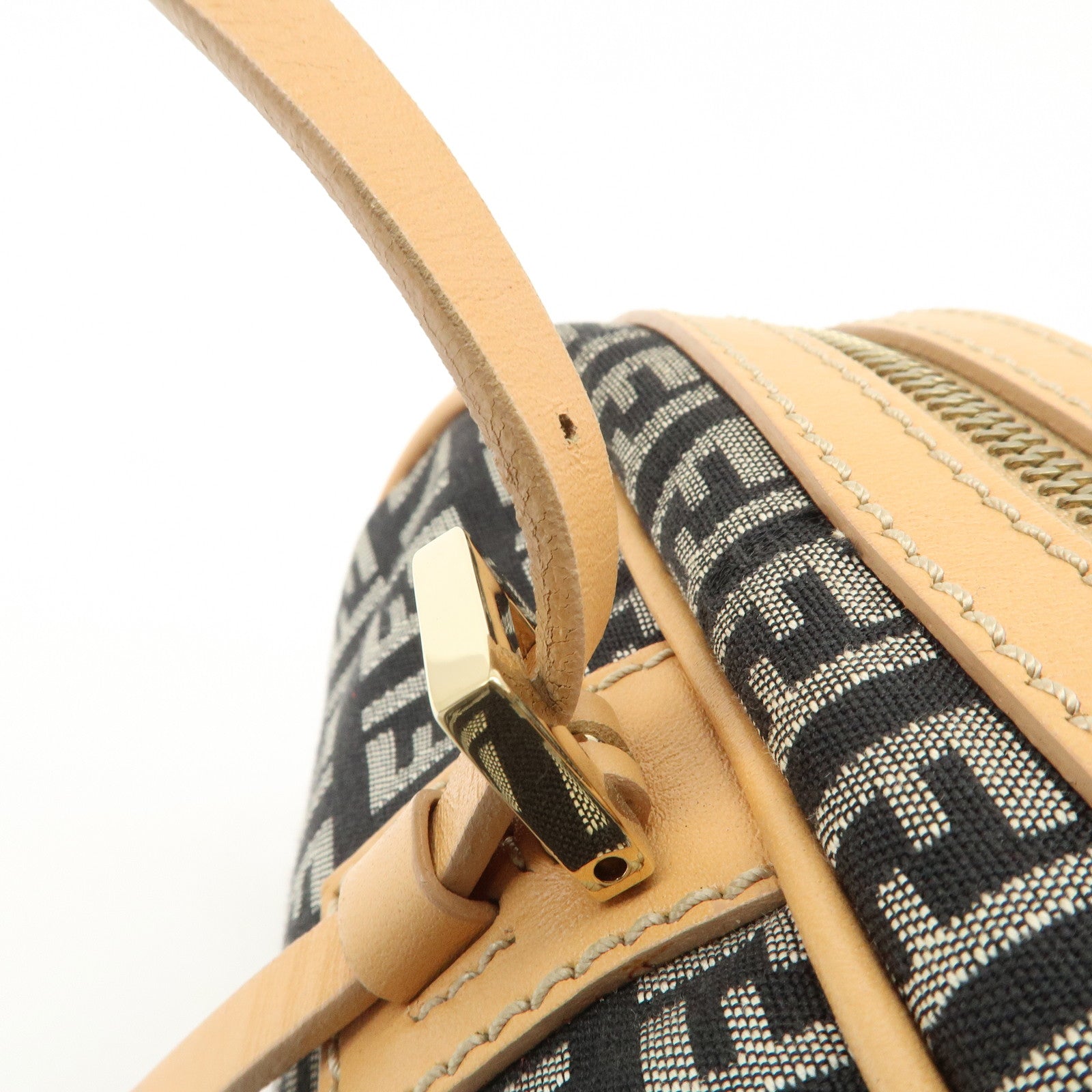 FENDI Zucchino Canvas Leather Mini Boston Bag Hand Bag Black 8BL007