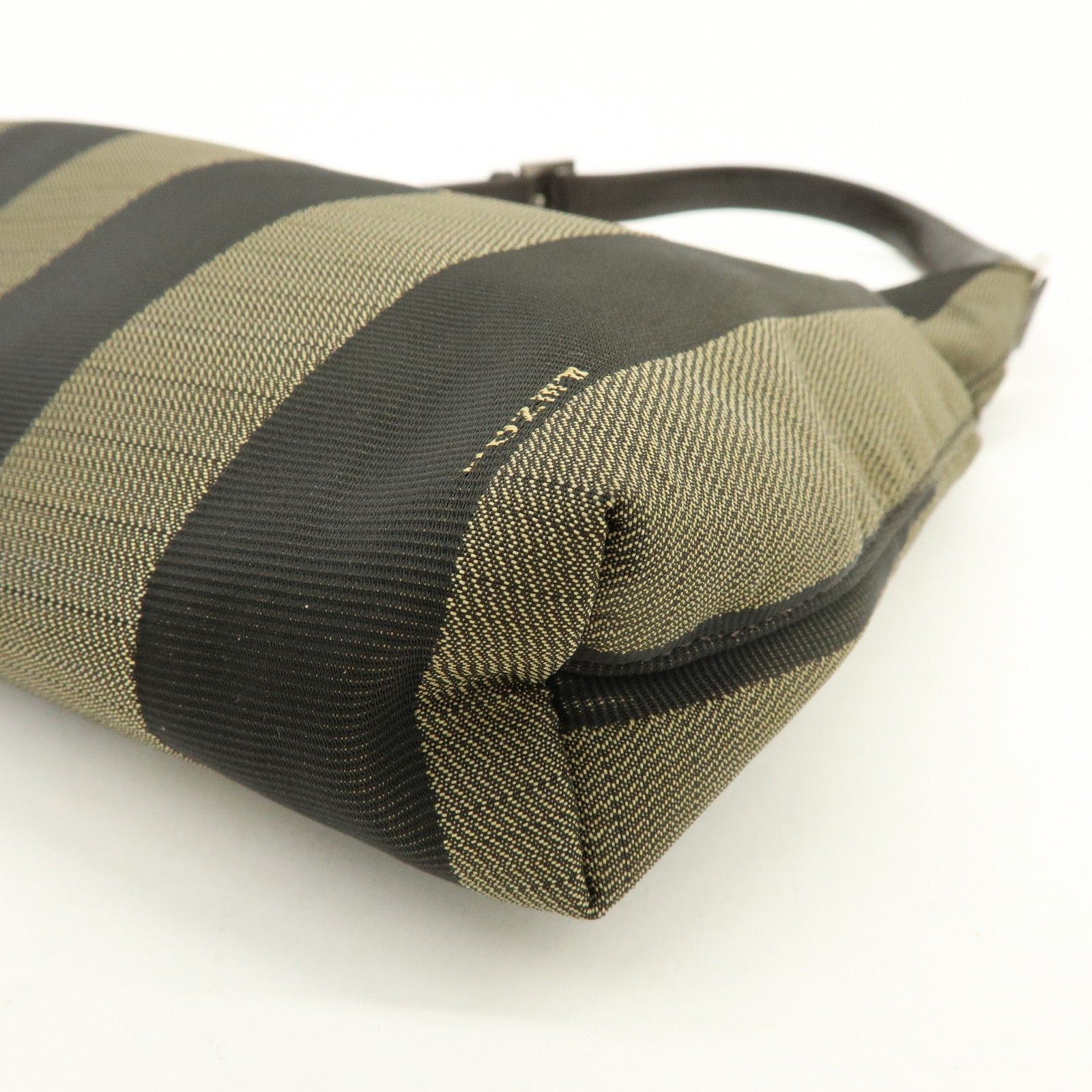 FENDI Pequin Canvas Leather Shoulder Hand Bag Khaki Black 26709