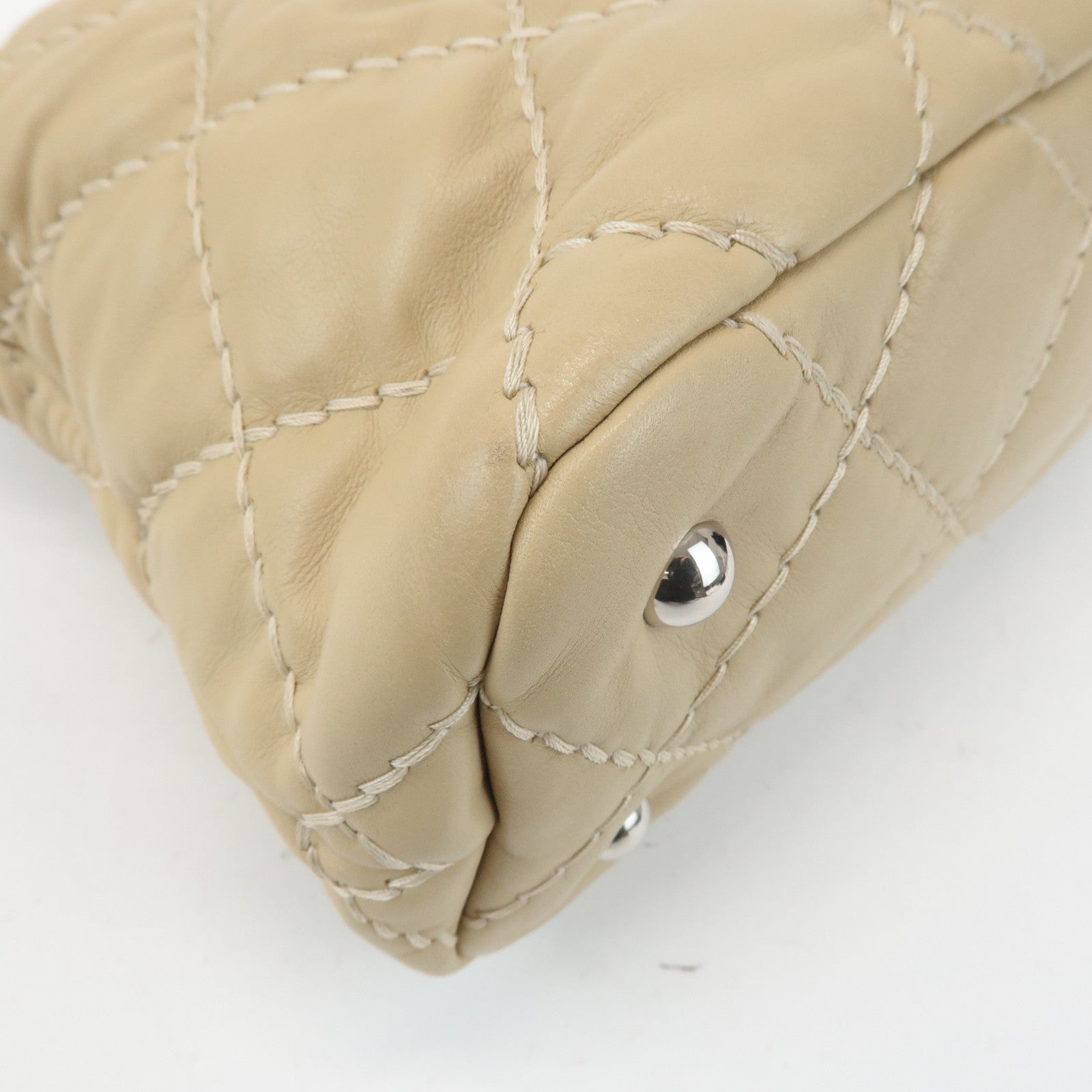 CHANEL Wild Stitch Lamb Skin Chain Shoulder Bag Hand Bag Beige Used