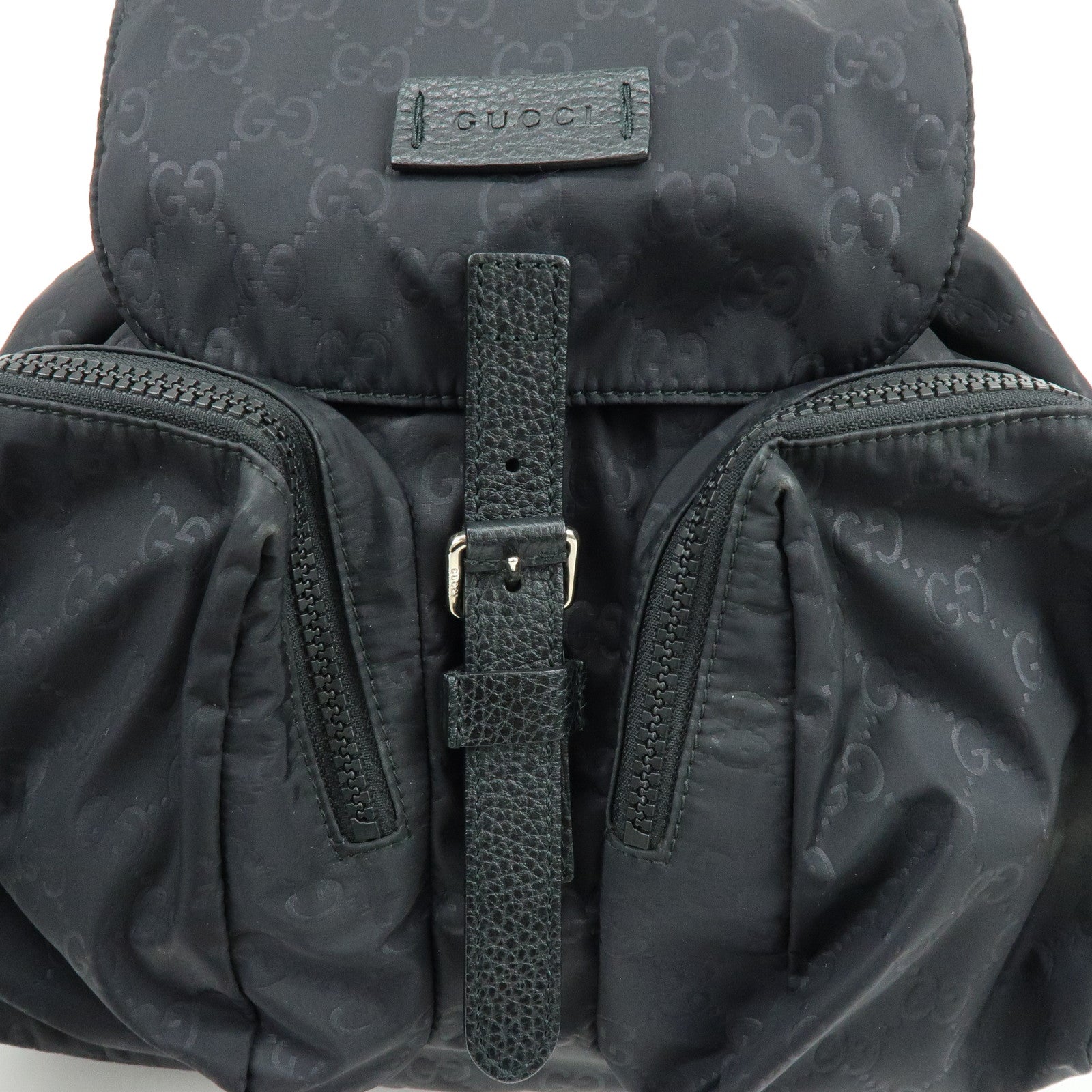 GUCCI GG Nylon Leather Backpack Ruck Sack Black 406361
