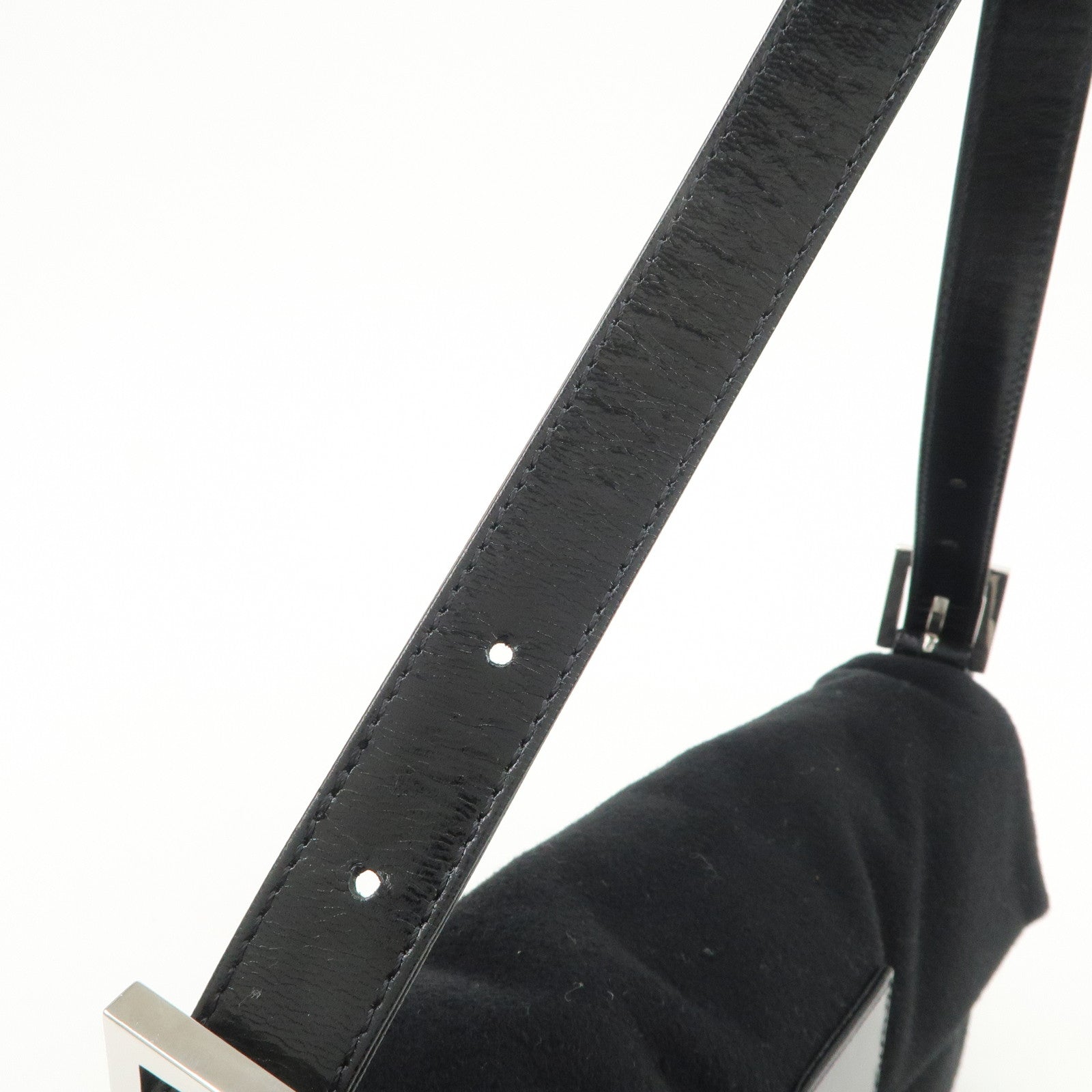 FENDI Mamma Baguette Wool Leather Shoulder Bag Hand Bag Black 26424