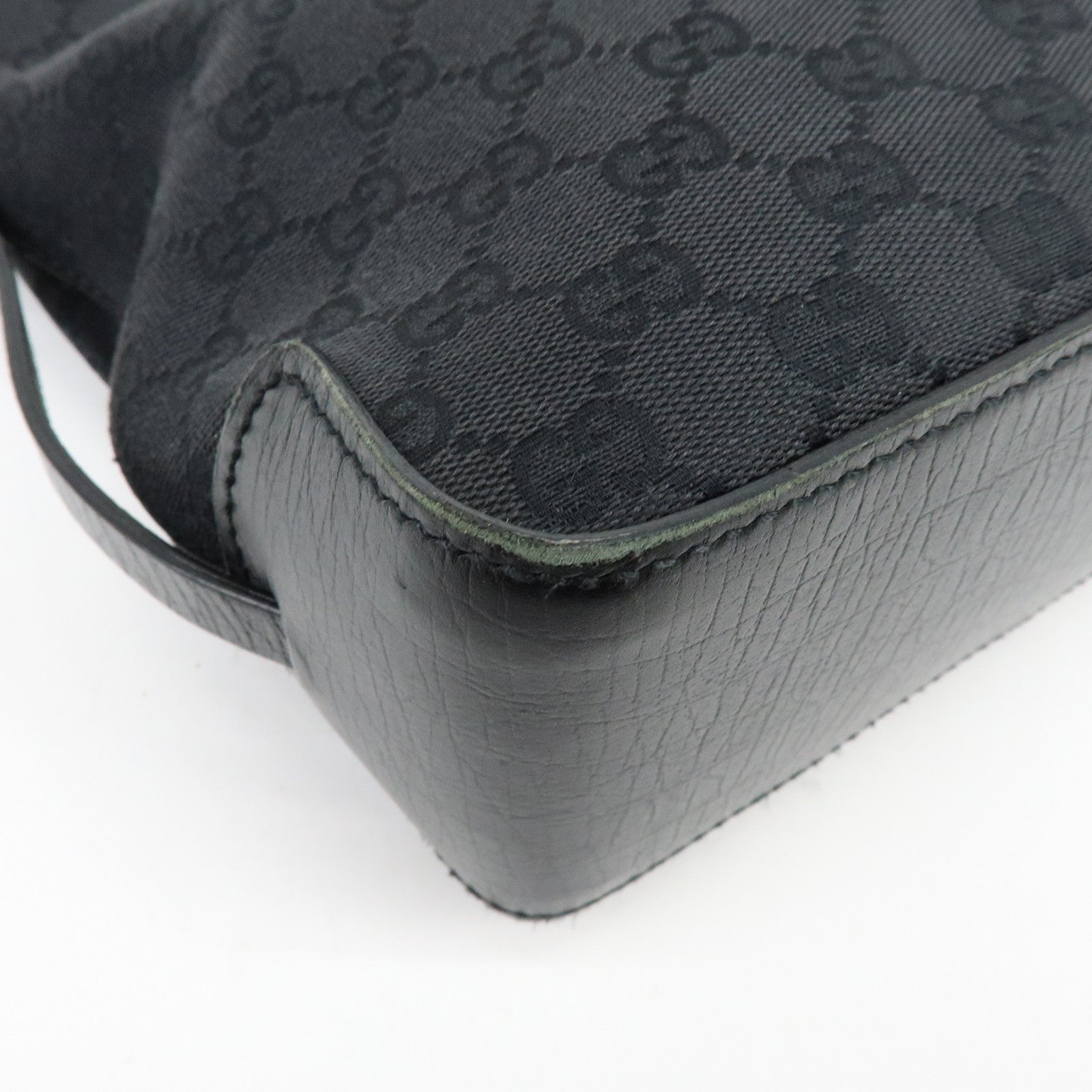 GUCCI GG Canvas Leather Tote Bag Hand Bag Shoulder Bag Black 107757