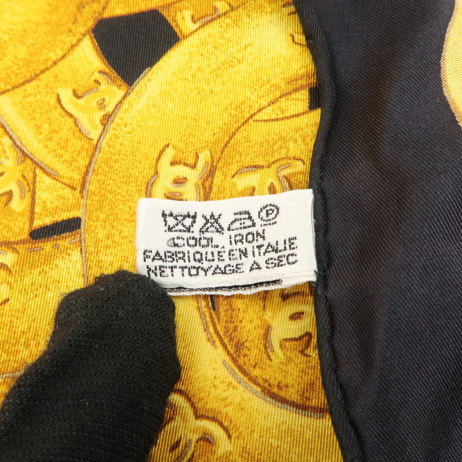 CHANEL COCO Mark Silk 100% Scarf Chain Pattern Black Gold Used