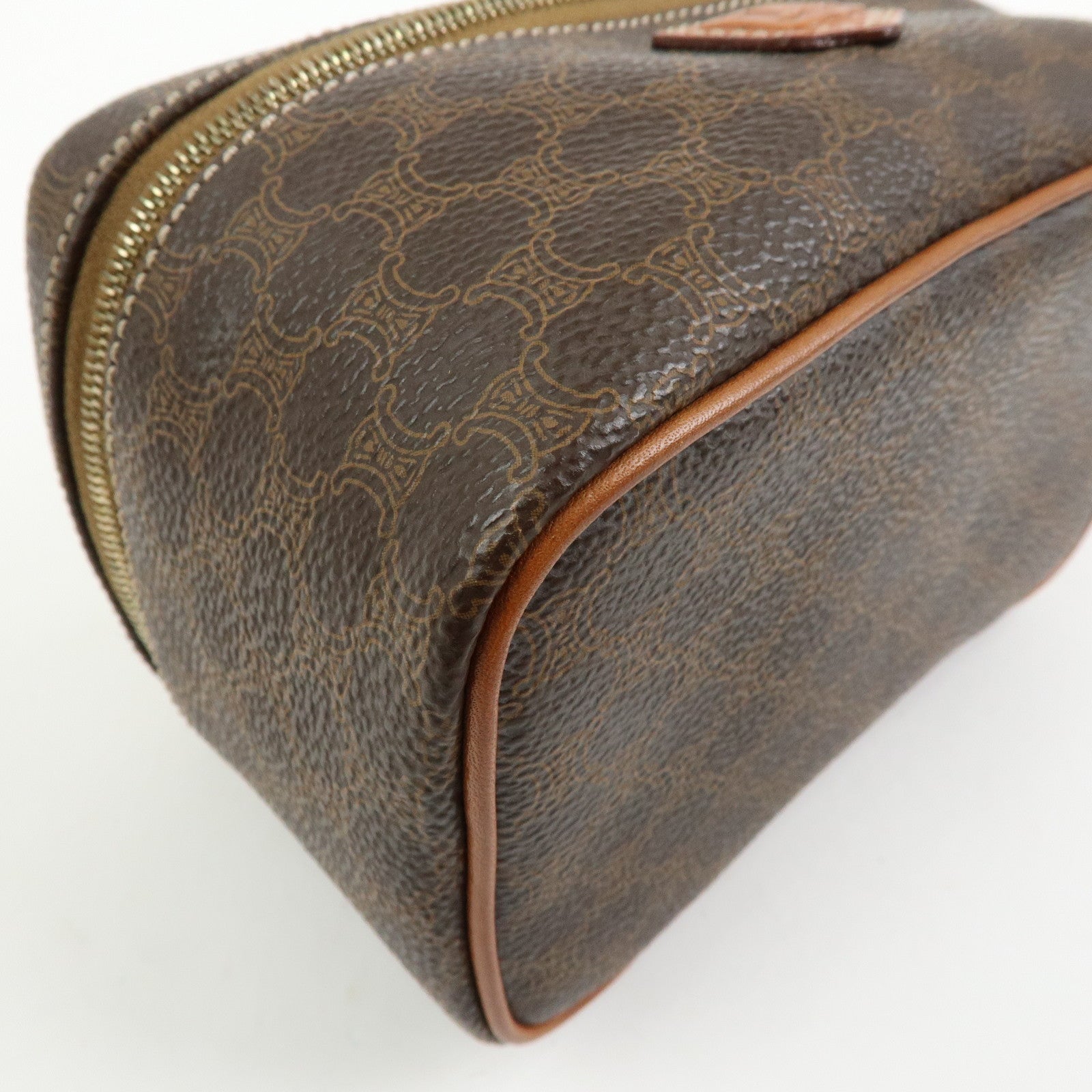 CELINE Macadam PVC Leather Chain Mini Hand Bag Vanity Bag Brown