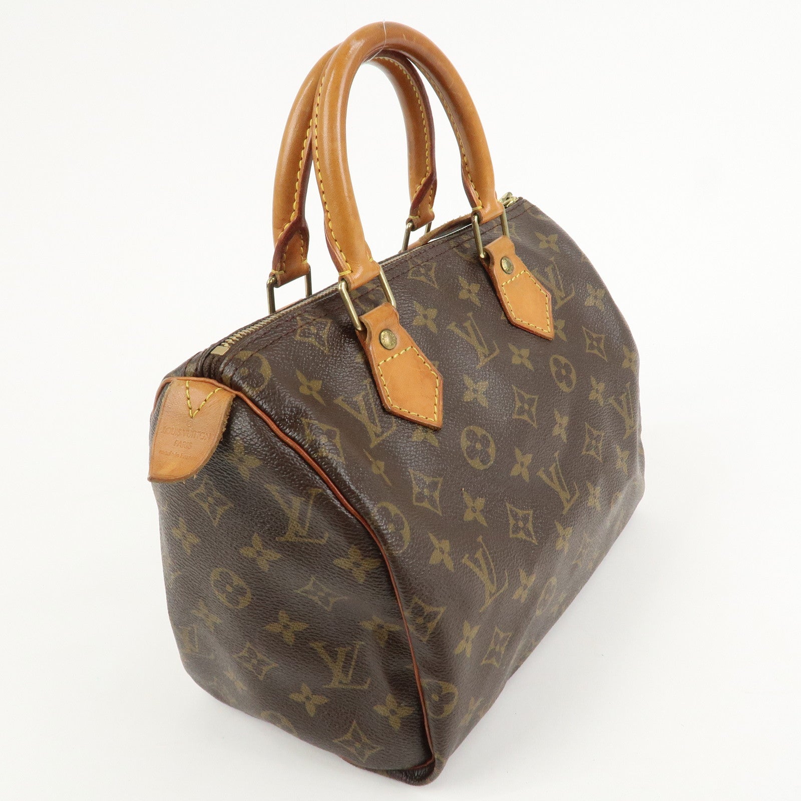 Louis Vuitton Monogram Canvas Leather Speedy 25 Boston Bag M41528
