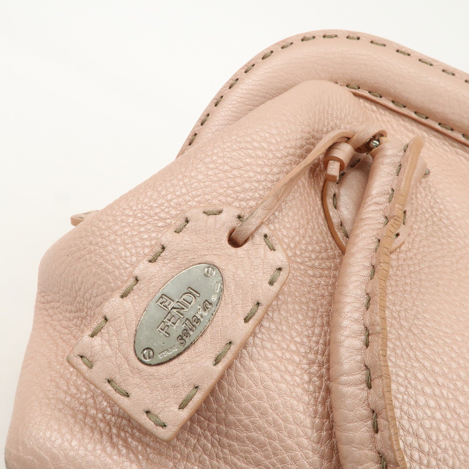 FENDI Selleria Leather Boston Bag Hand Bag Pink 8BN127 Used