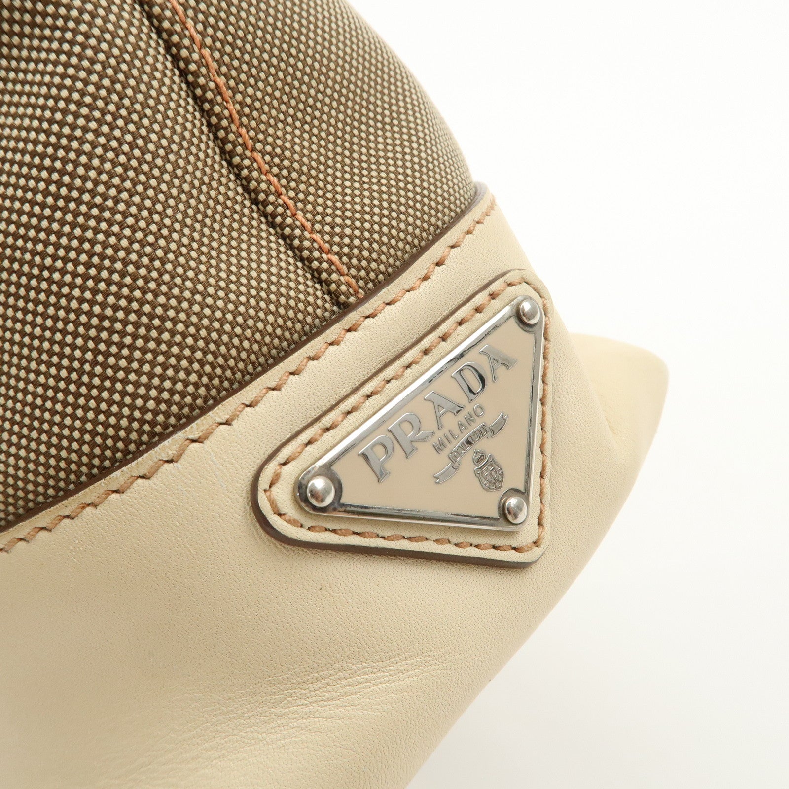 PRADA Logo Jacquard Leather 2Way Shoulder Bag Tote Bag Beige BR3414