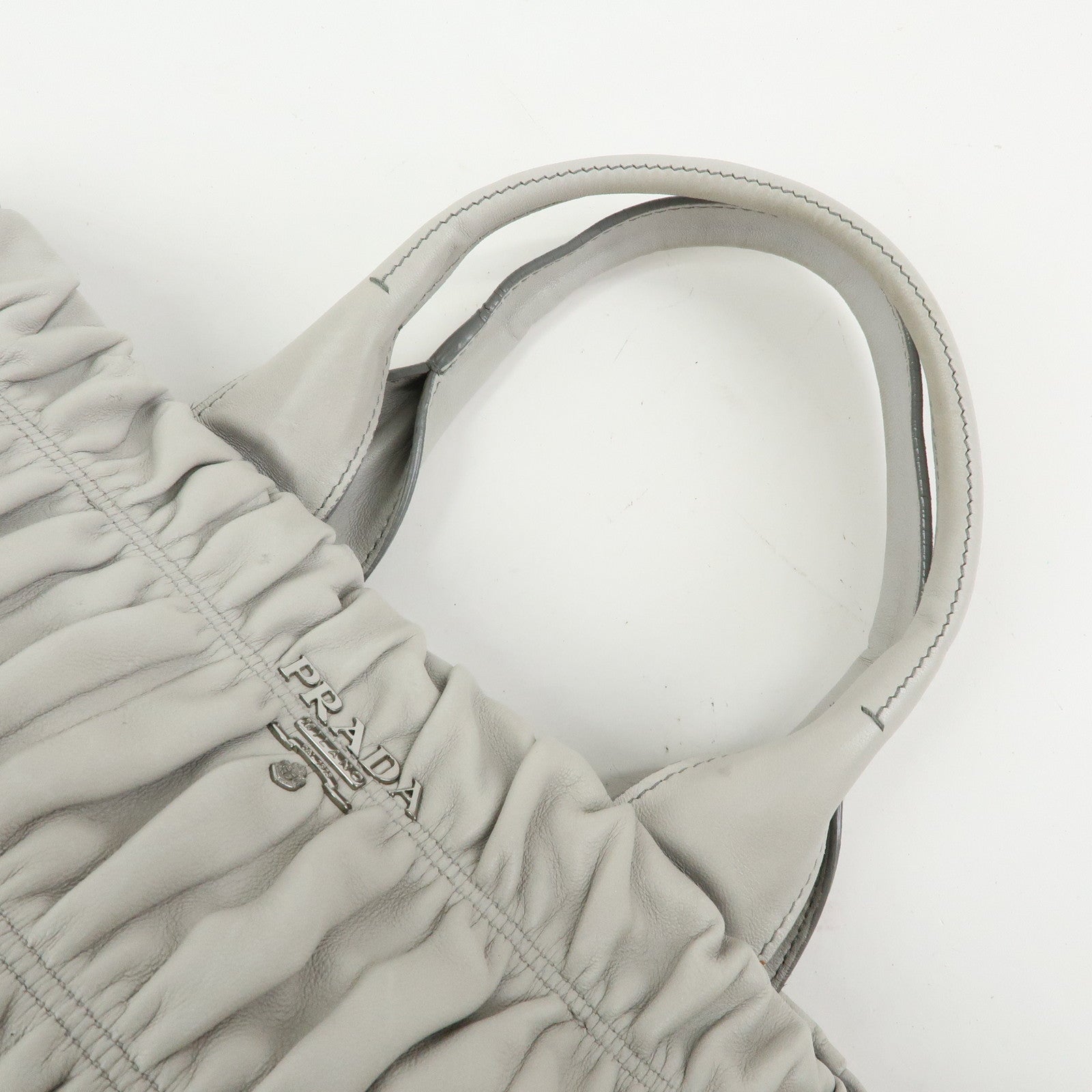 PRADA Canapa Nappa Gaufre Leather Gathered Large Tote Hand Bag