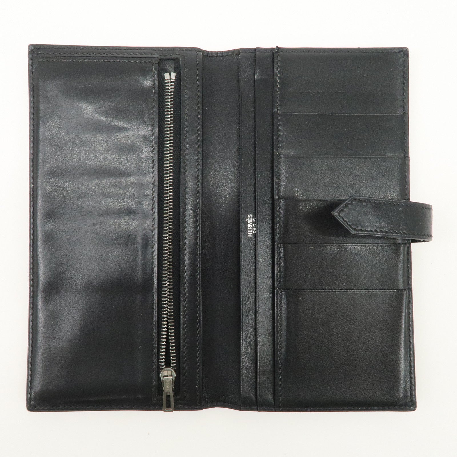 HERMES Box Calf Leather Beant Classic Long Wallet Black