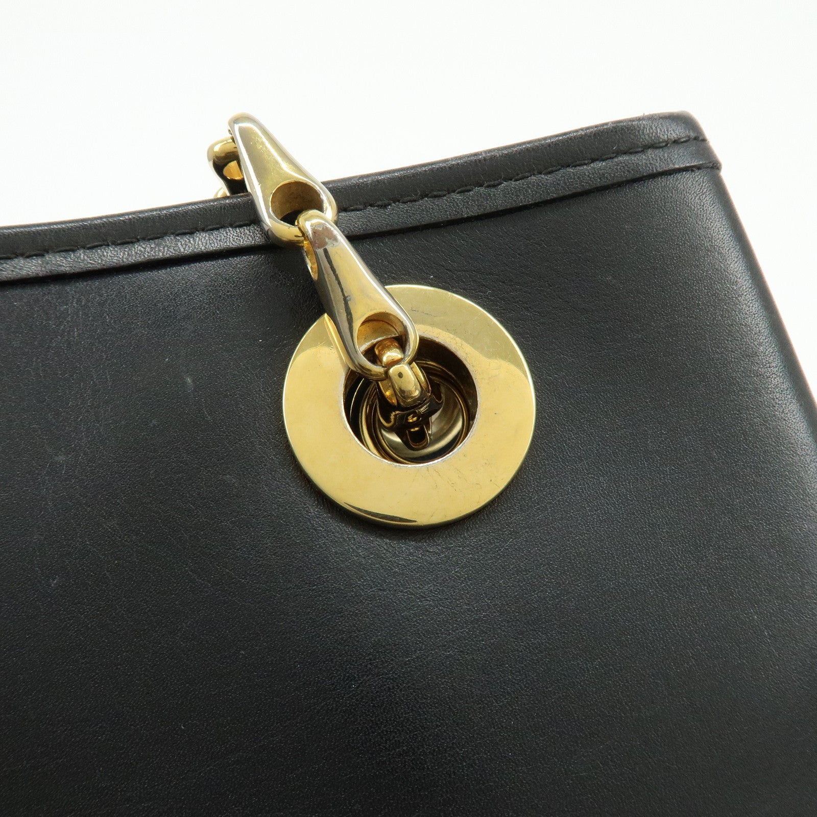 CELINE Leather Tote Bag Chain Shoulder Bag Black