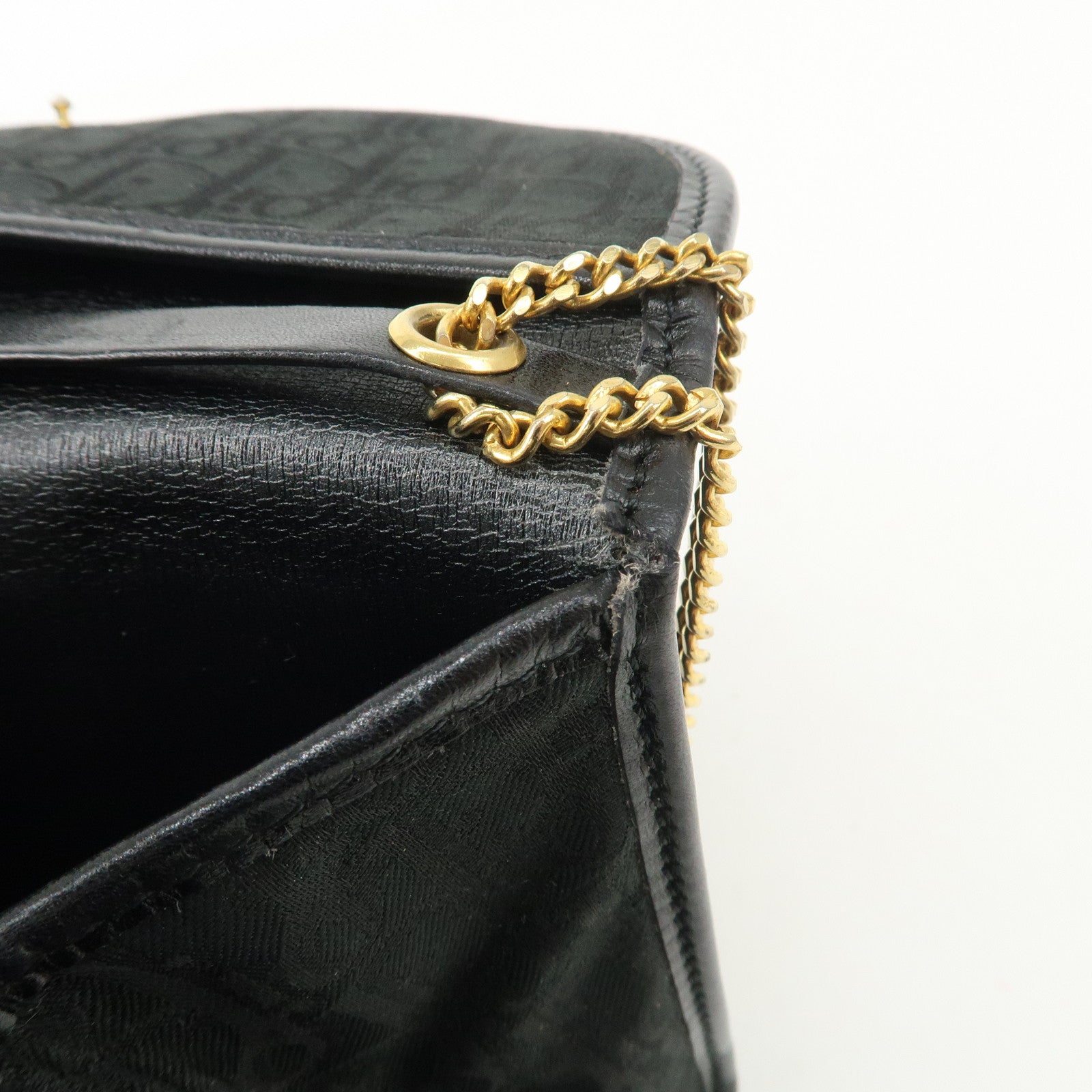 Christian Dior Trotter Leather Canvas Chain Shoulder Bag Black