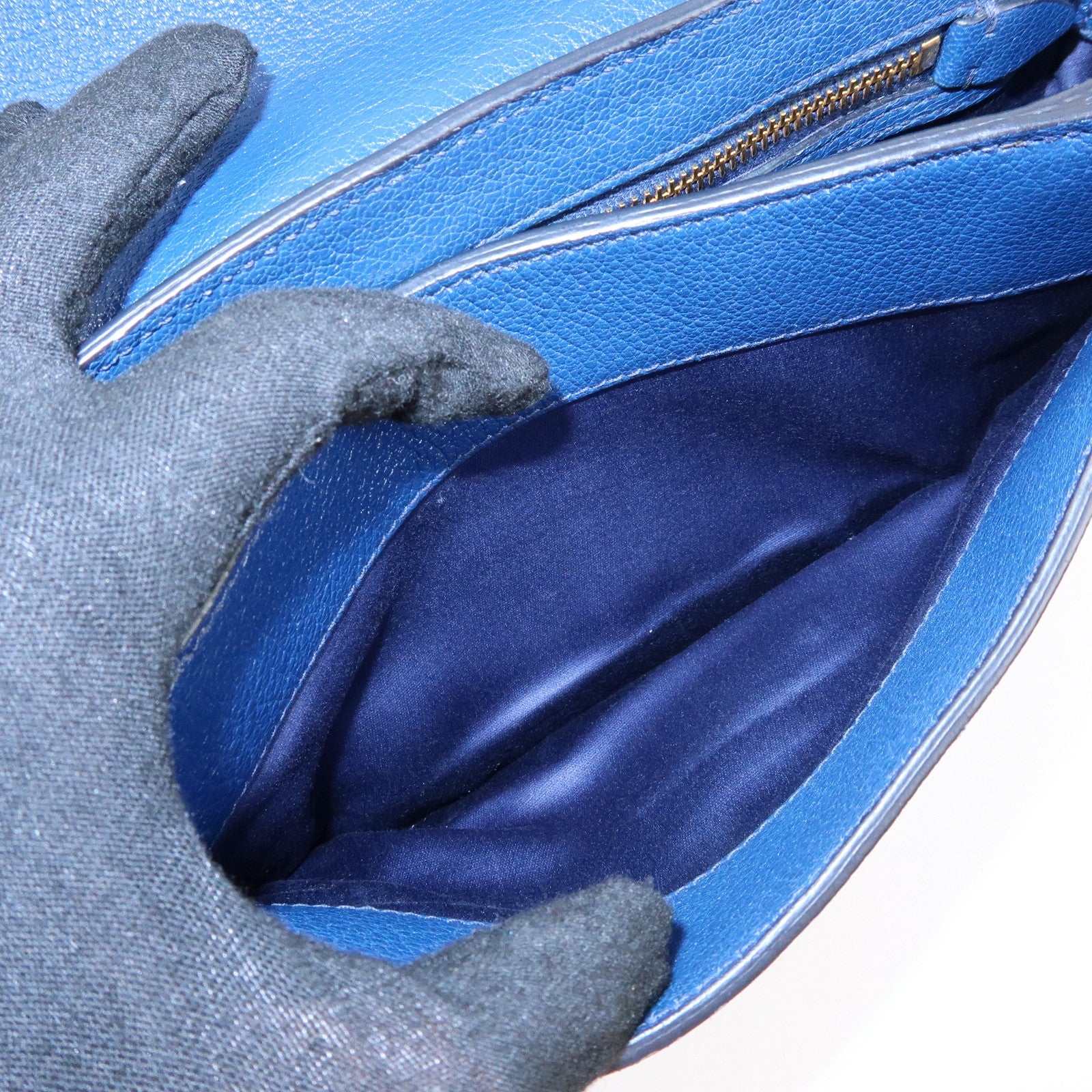MIU MIU Madras Leather Shoulder Bag Crossbody Bag Blue RT0544