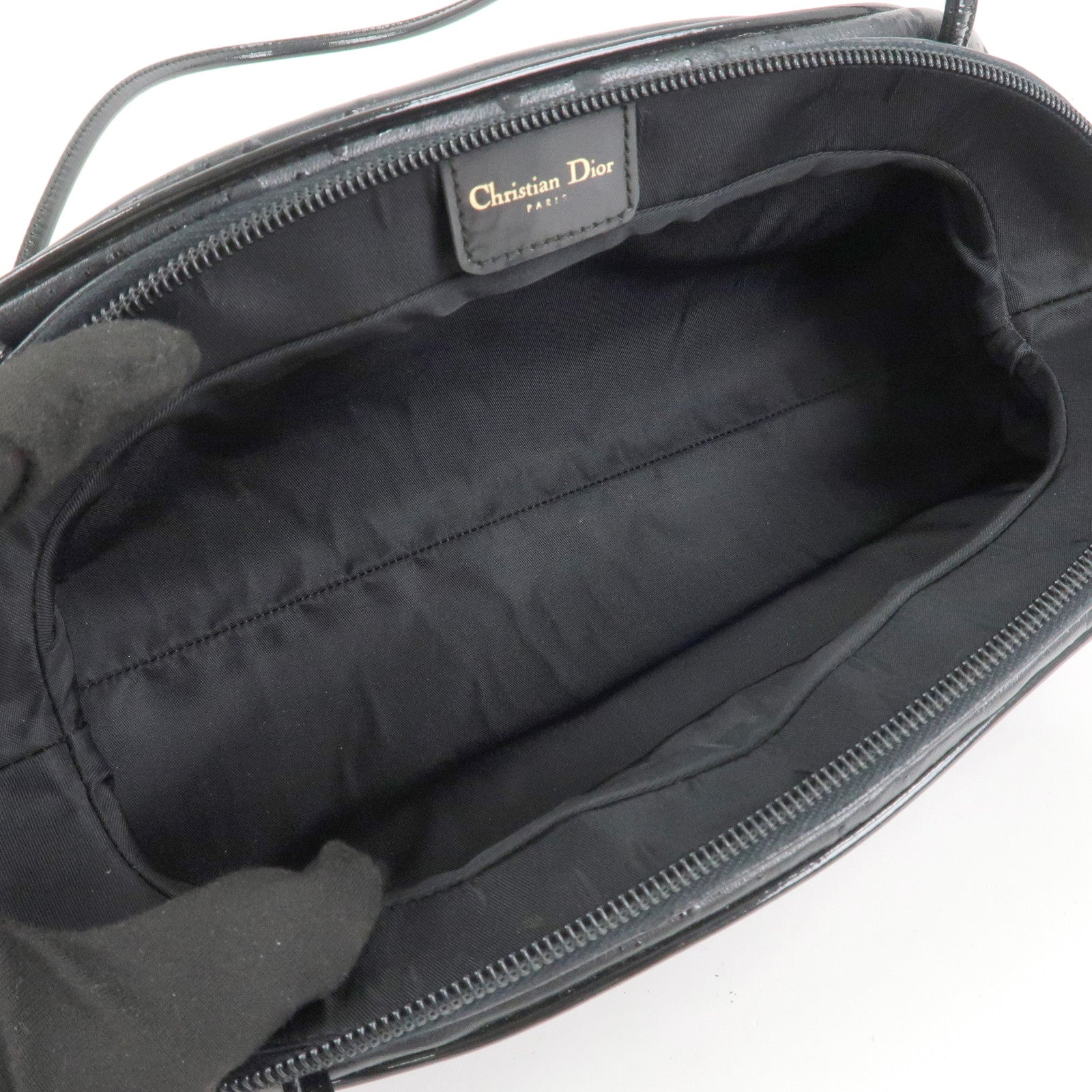 Christian Dior Leather Patent Leather Shoulder Bag Hand Bag Black