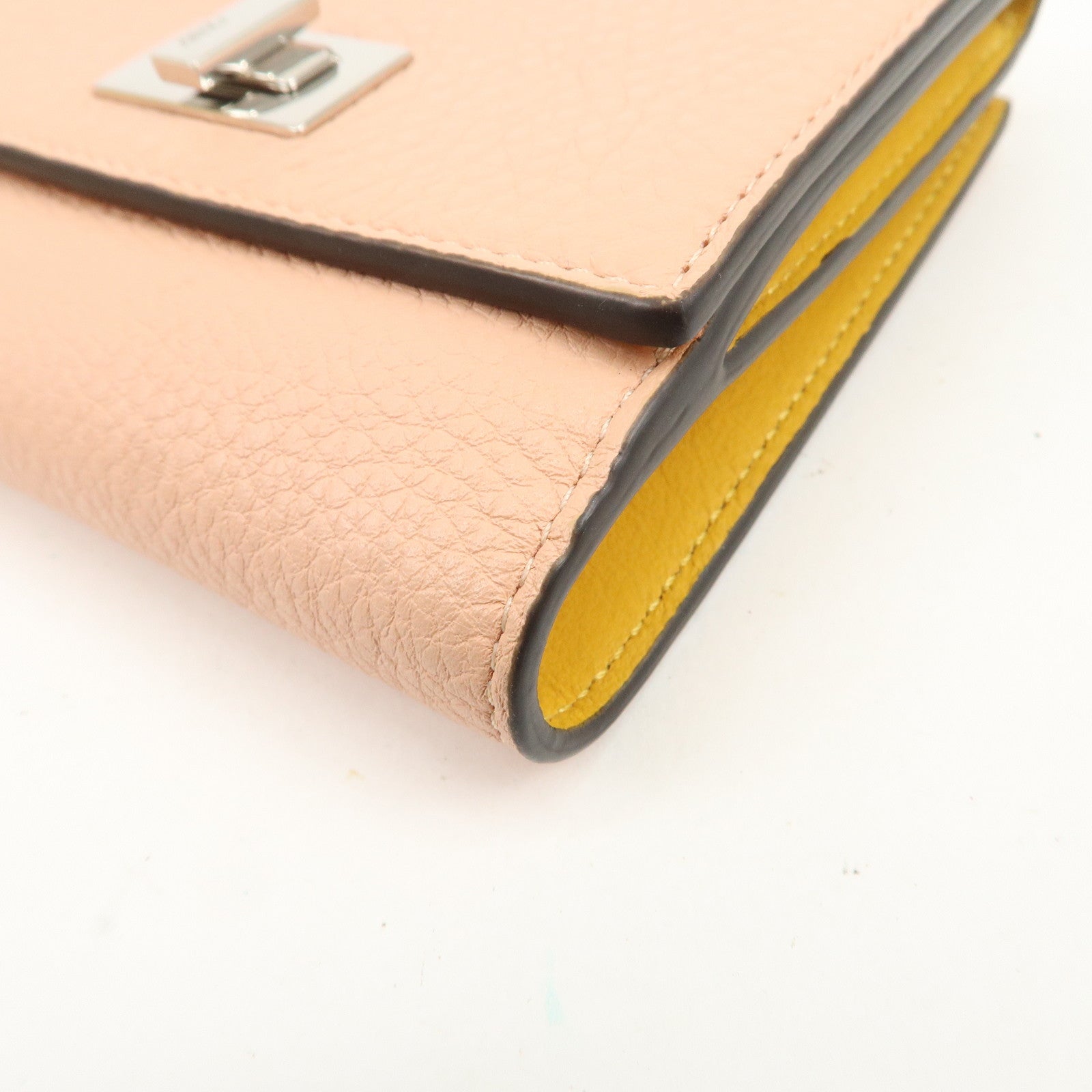 FENDI Peekaboo Leather Bi-fold Compact Wallet Pink Yellow 8M0438