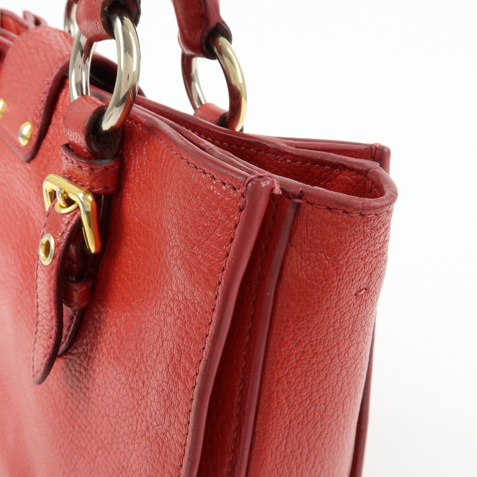 MIU MIU Madras Leather 2Way Bag Hand Bag Shoulder Bag Red