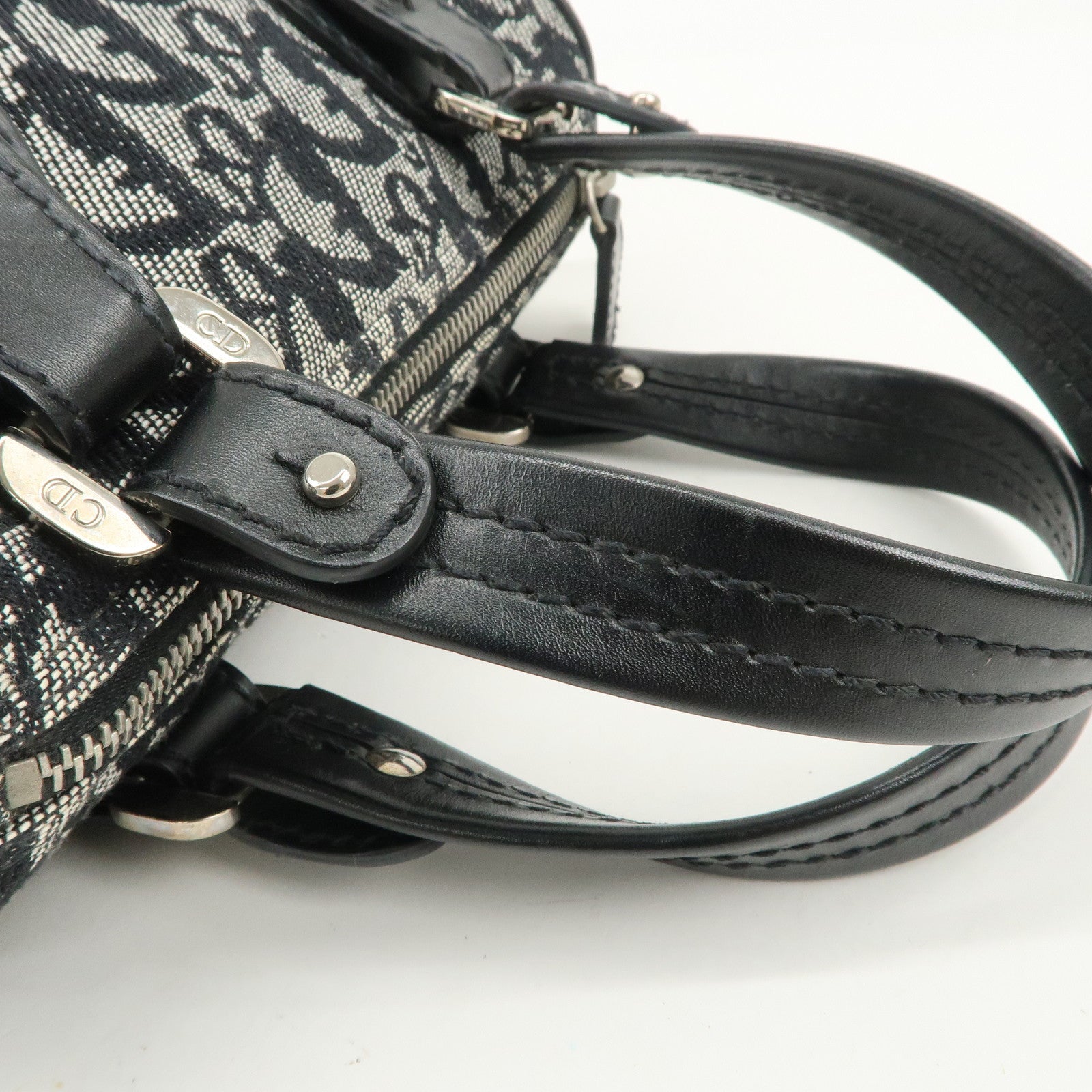 Christian Dior Trotter Canvas Leather Boston Bag Black