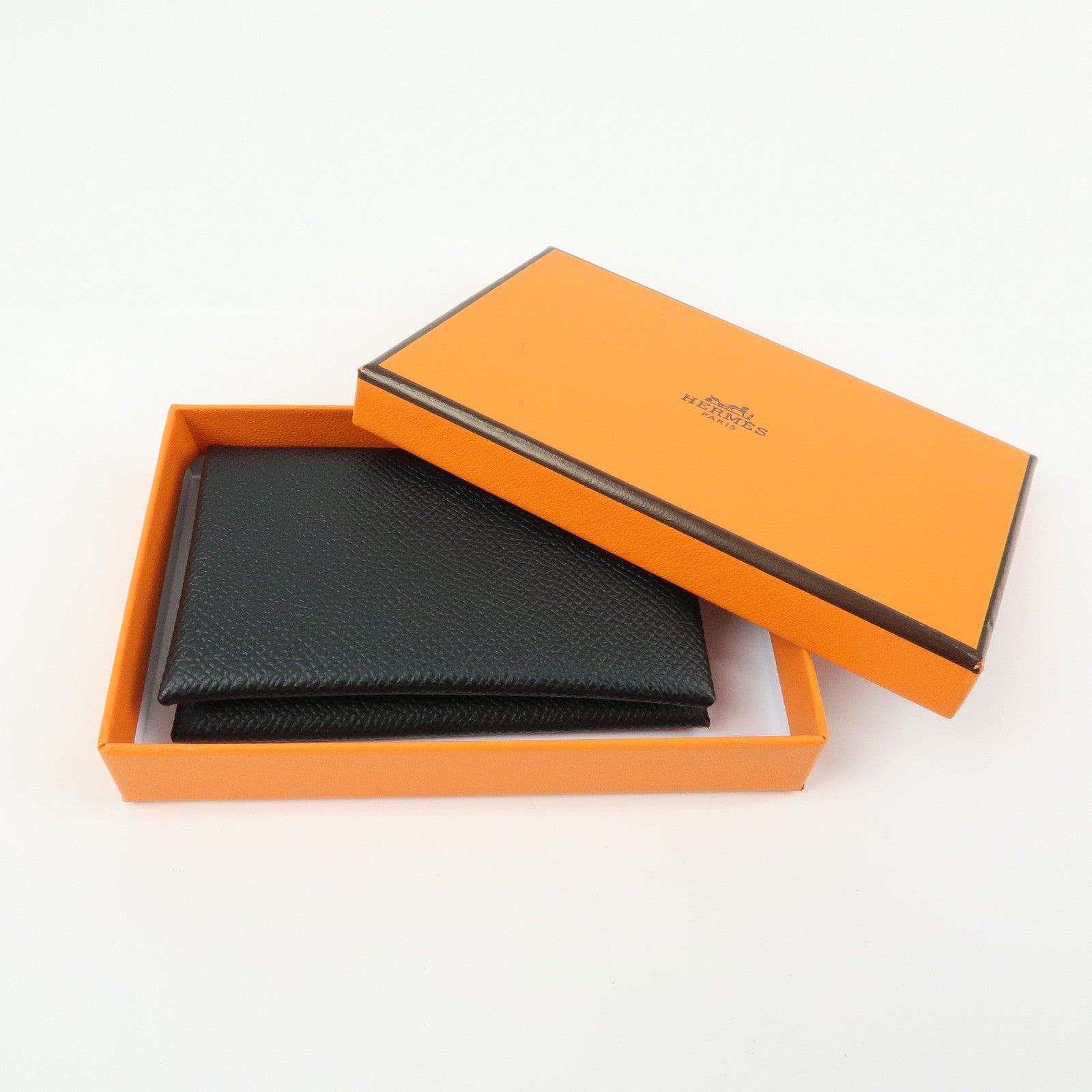 HERMES CALVI Duo Veau Epsom Card Case Card Holder W Stamped Black