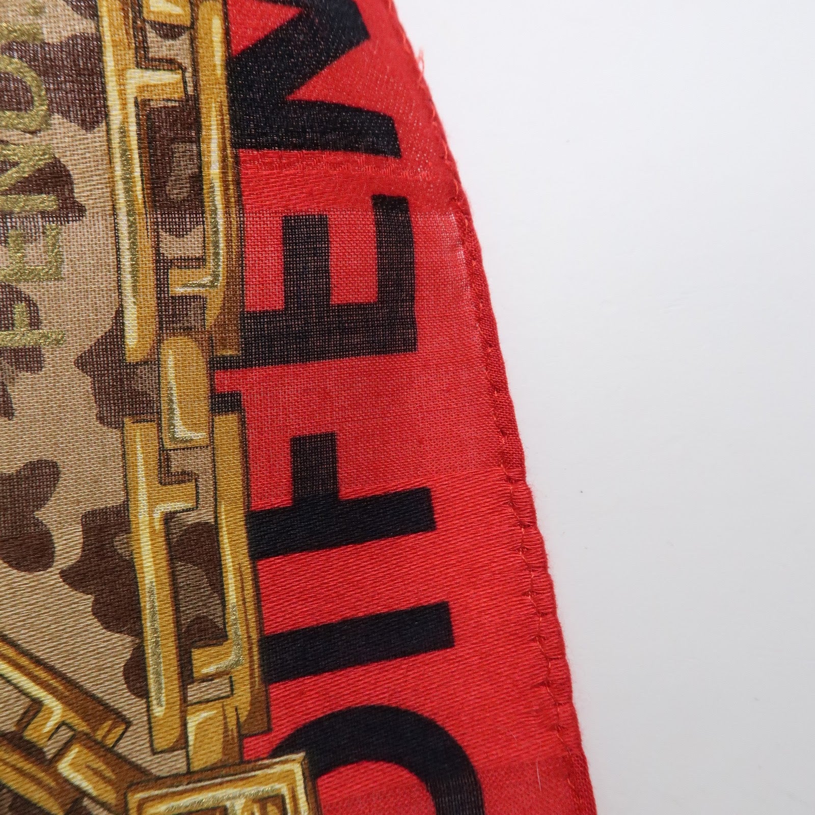 FENDI Cotton Scarf 57x57 Leopard Chain Motif Brown Red