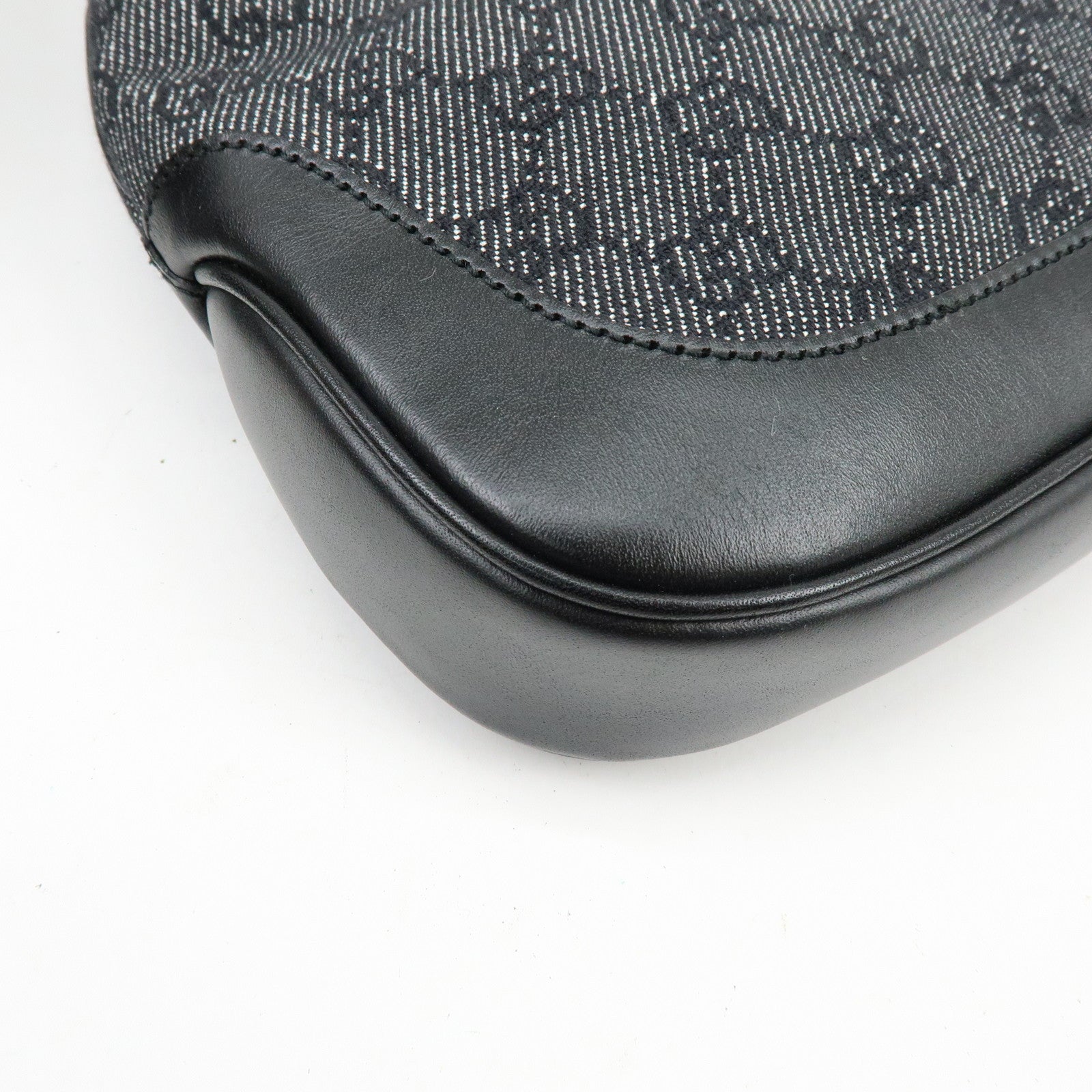 GUCCI Jackie GG Denim Leather Shoulder Bag Hand Bag Black 01147