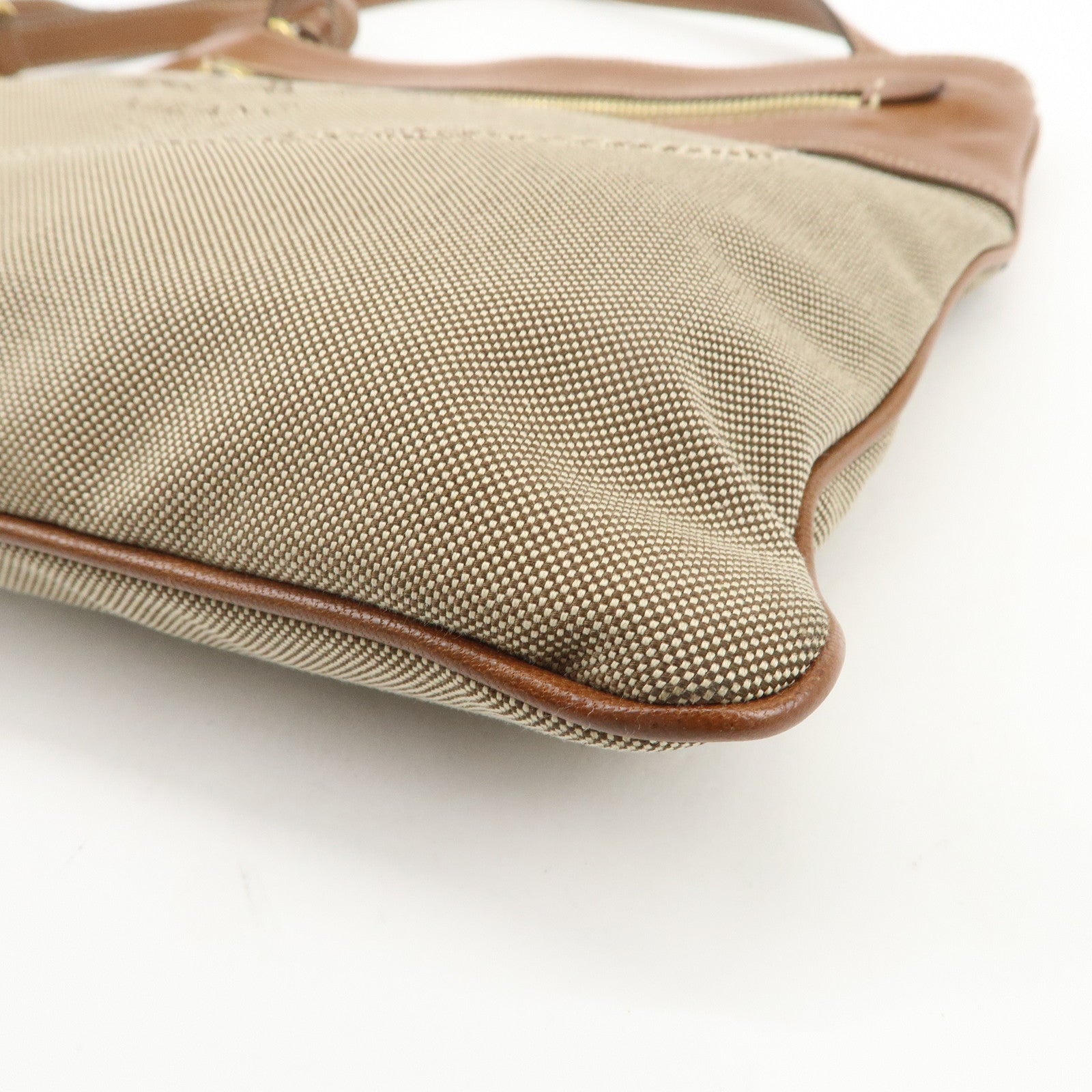 PRADA Logo Jacquard Leather Shoulder Bag Crossbody Bag Beige Brown