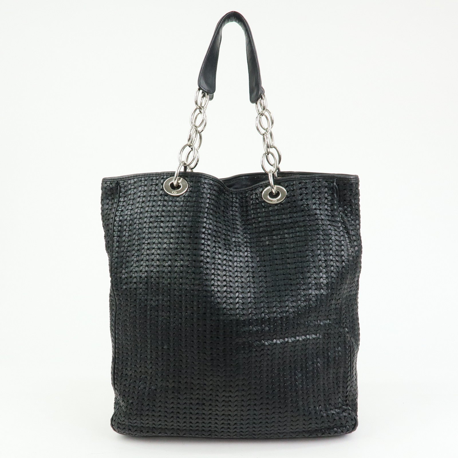 Christian Dior Woven Leather Tote Bag Shoulder Bag Black