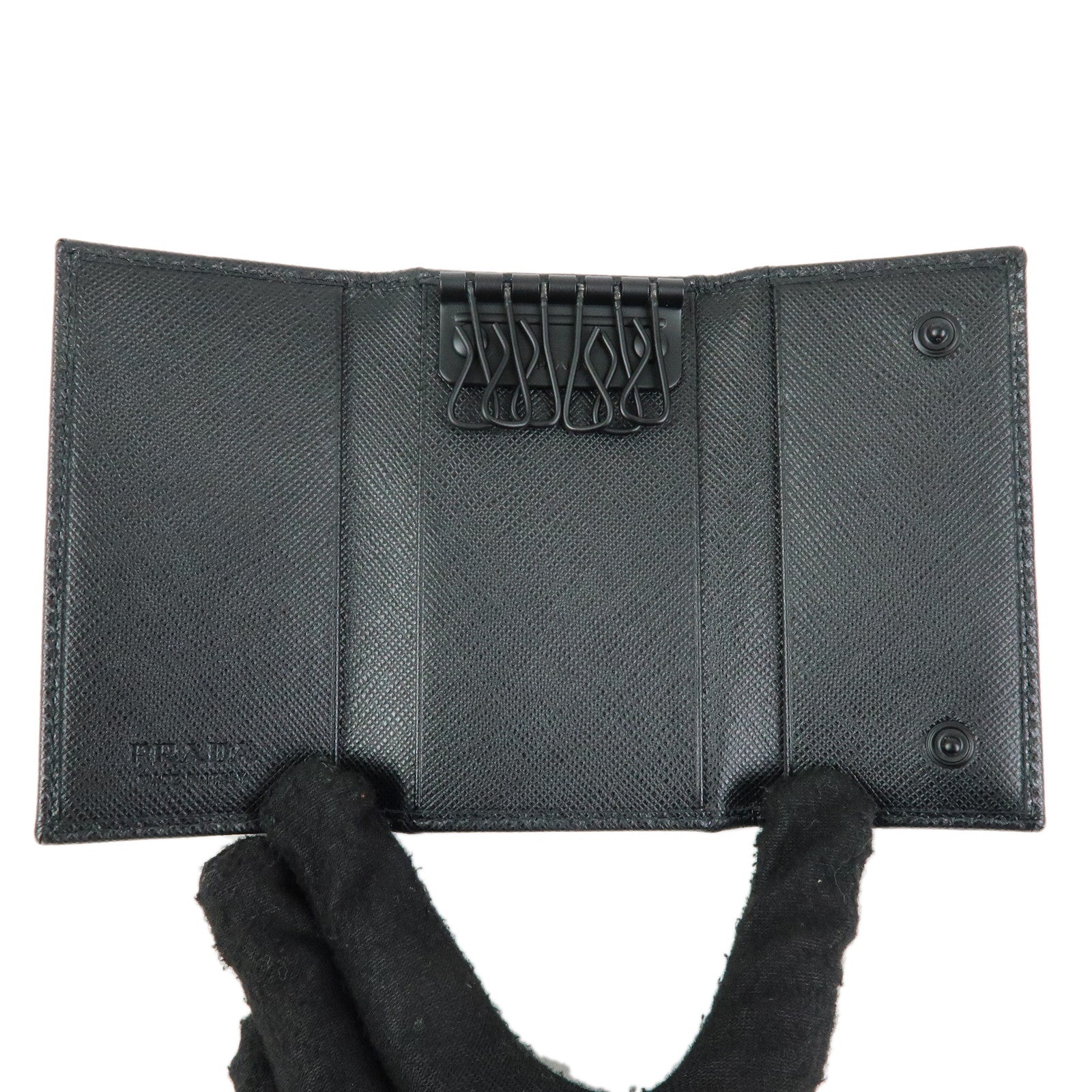 PRADA Nylon Leather 6 Ring Key Case Green Black 1PG222