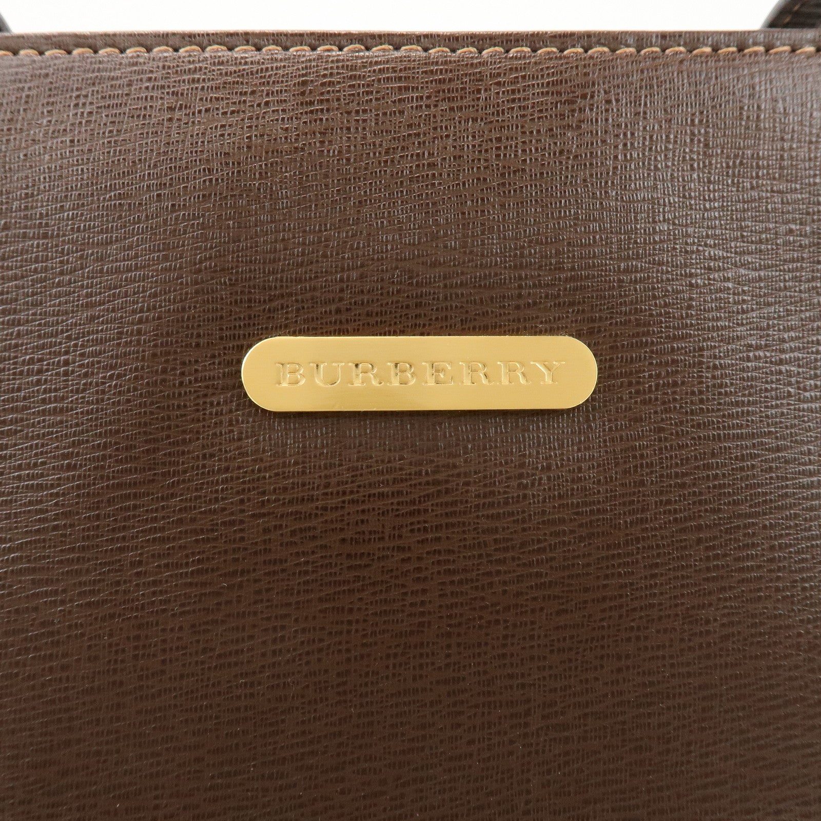 BURBERRY Logo Leather Tote Bag Shoulder Bag Brown