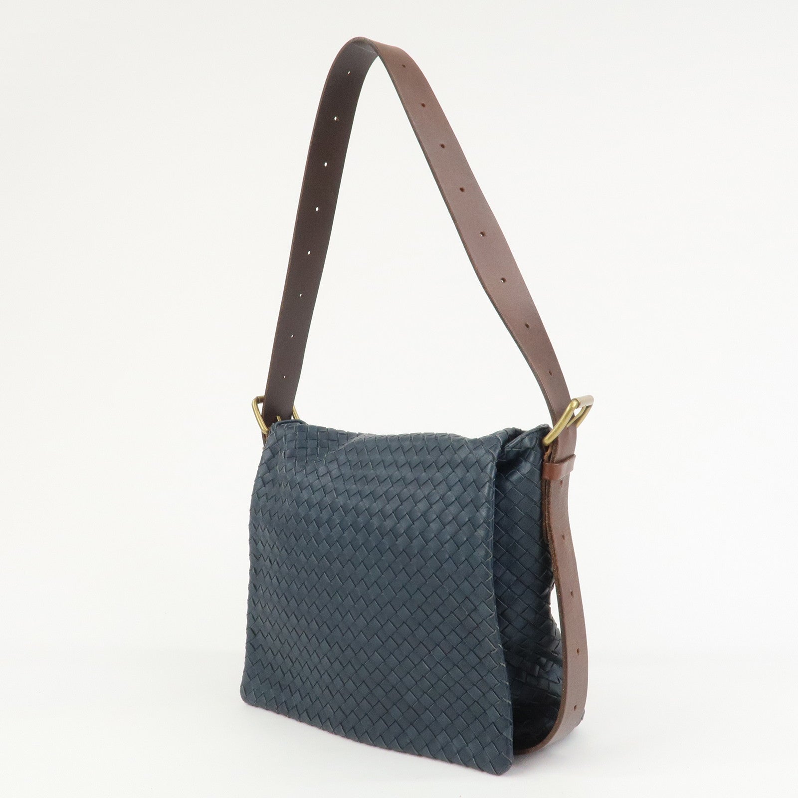 BOTTEGA VENETA Intrecciato Lamb Skin Shoulder Bag Navy 163971