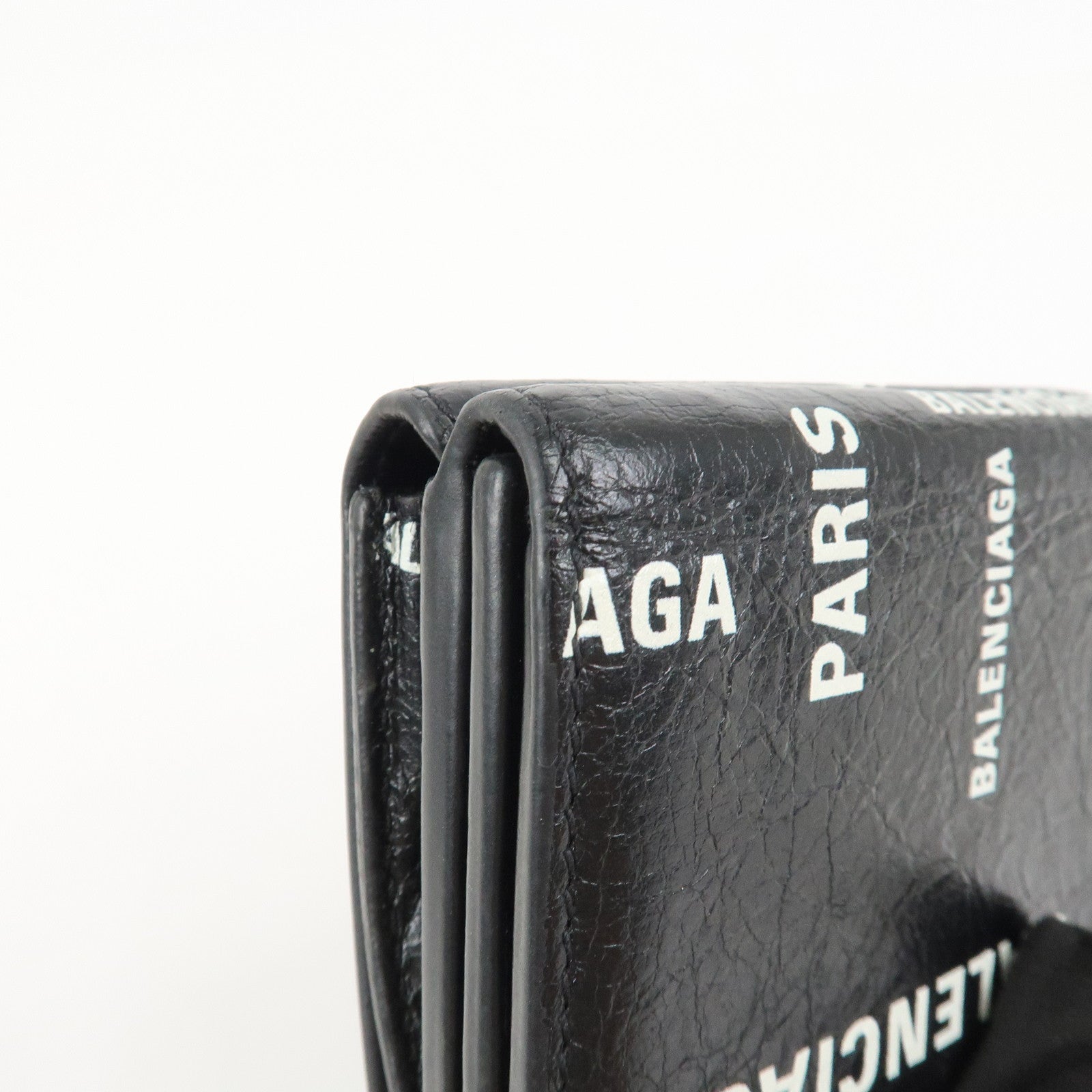 BALENCIAGA CASH Leather Tri-fold Wallet Compact Wallet Black