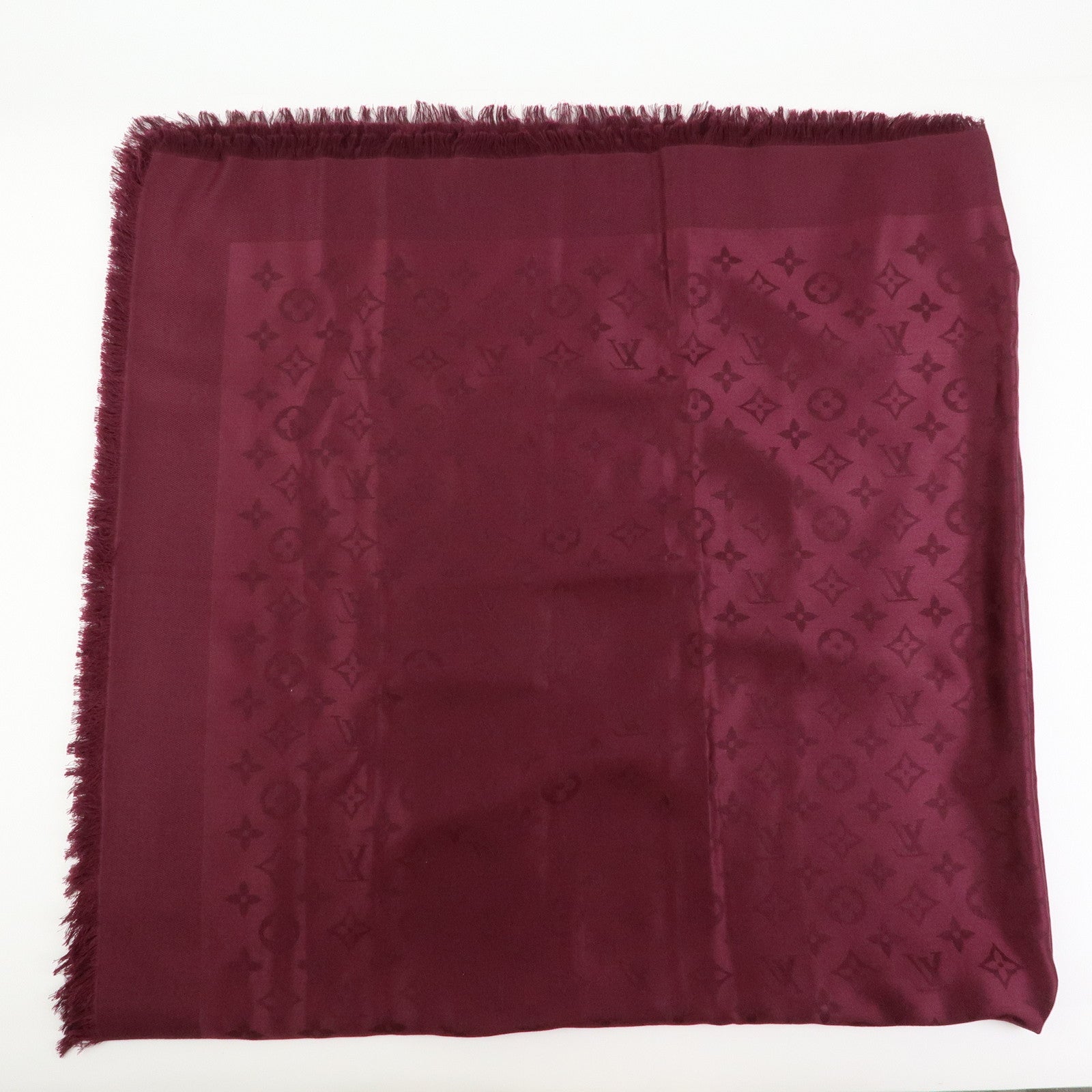 Louis Vuitton Monogram Shawl Silk Wool Large Scarf Burgundy M71359