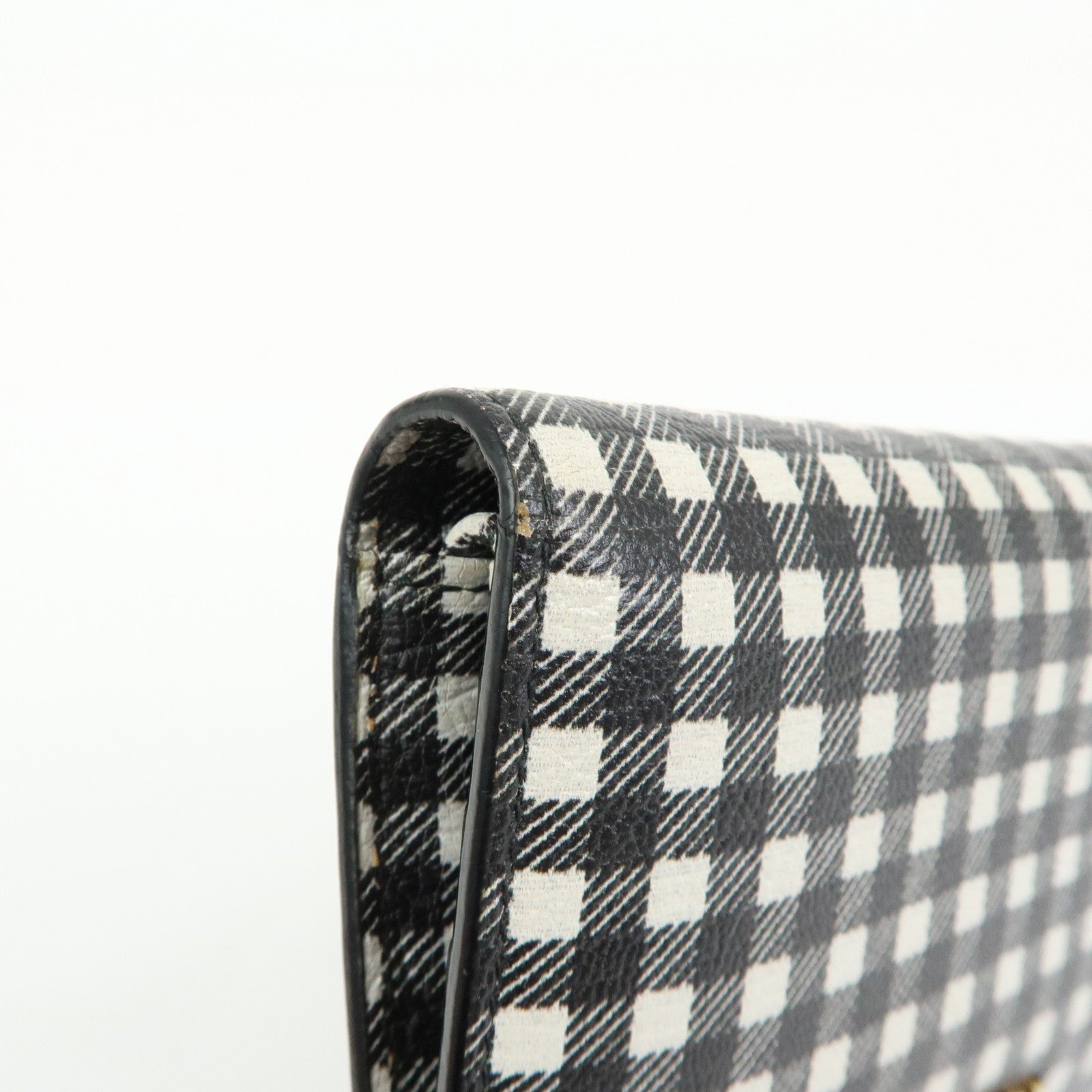 MIU MIU PVC Gingham Bi-fold Compact Wallet Black White 5MV204