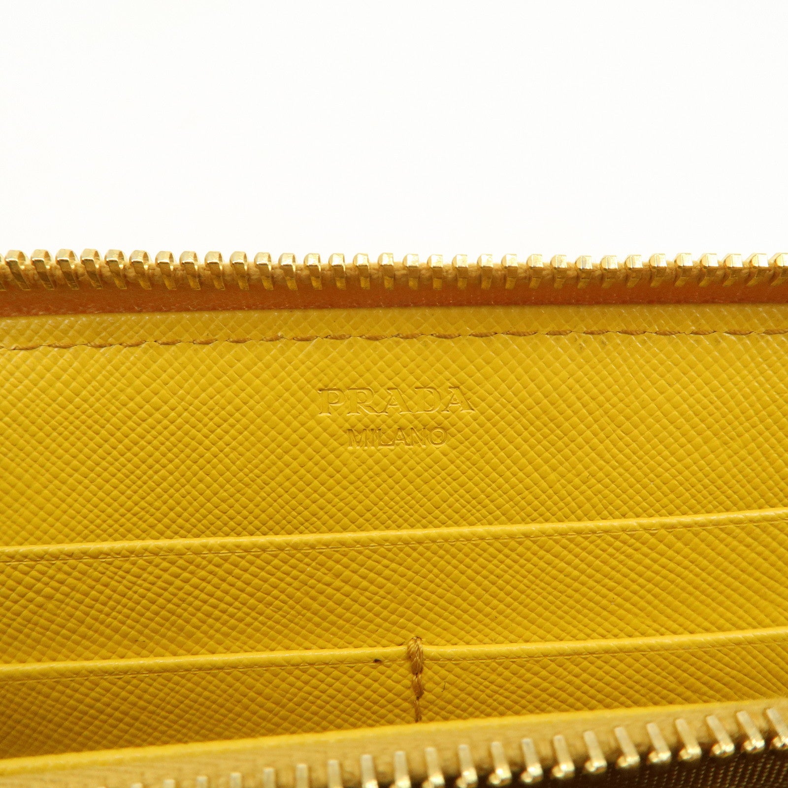 PRADA Triangle Logo Nylon Leather Round Zippy Long Wallet Yellow