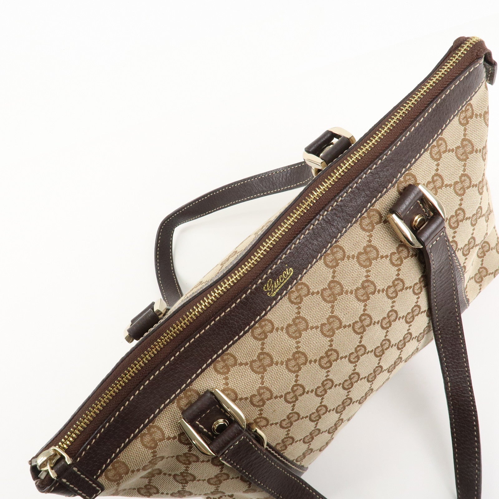 GUCCI Abbey GG Canvas Leather Tote Bag Hand Bag Beige Brown 141470 Used